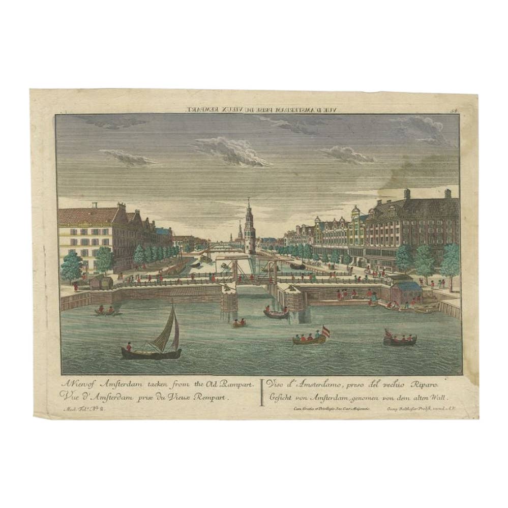 Antique Optica Print of Amsterdam from the Old Rampart, Netherlands, C.1760