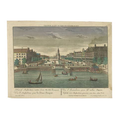 Antique Optica Print of Amsterdam from the Old Rampart, Netherlands, C.1760