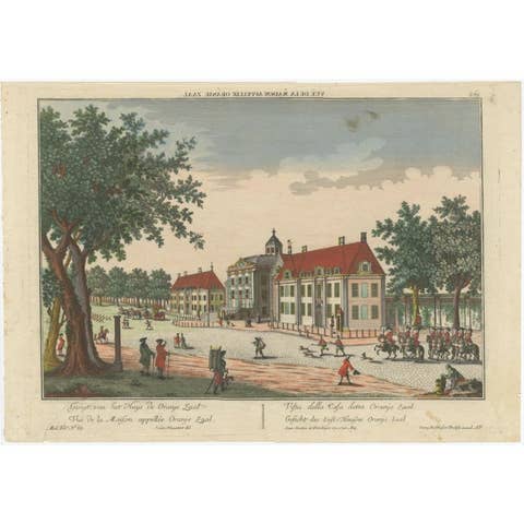 Antique Optica Print of Huis ten Bosch, The Netherlands, c.1760