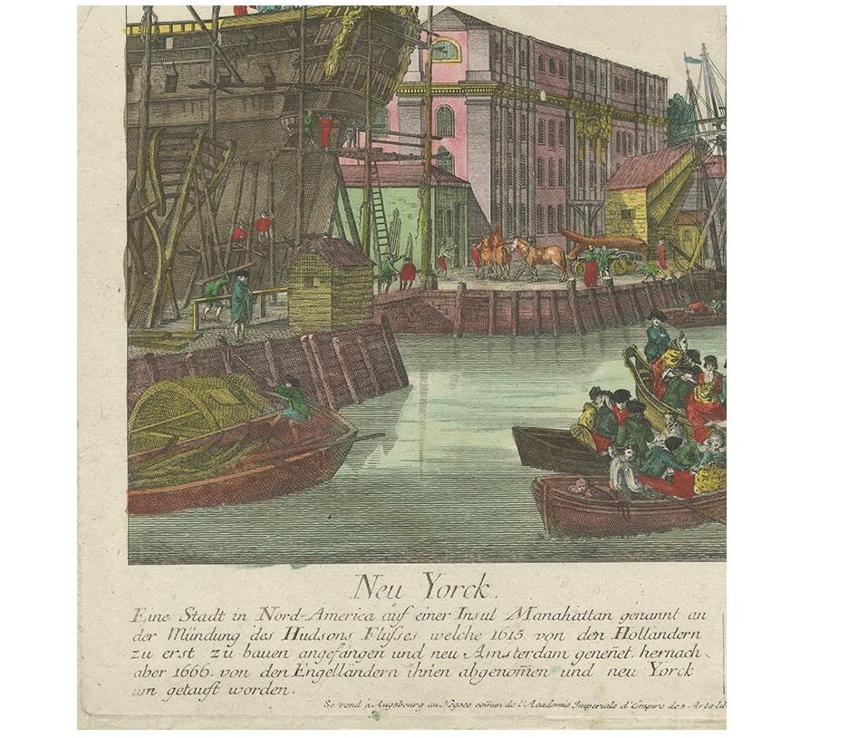 Antique Optical Print of New York by Leizelt, circa 1775 In Fair Condition In Langweer, NL