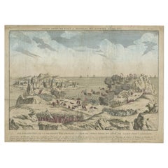 Antique Optical Print The French Attack on St Johns Newfoundland, Canada c1770