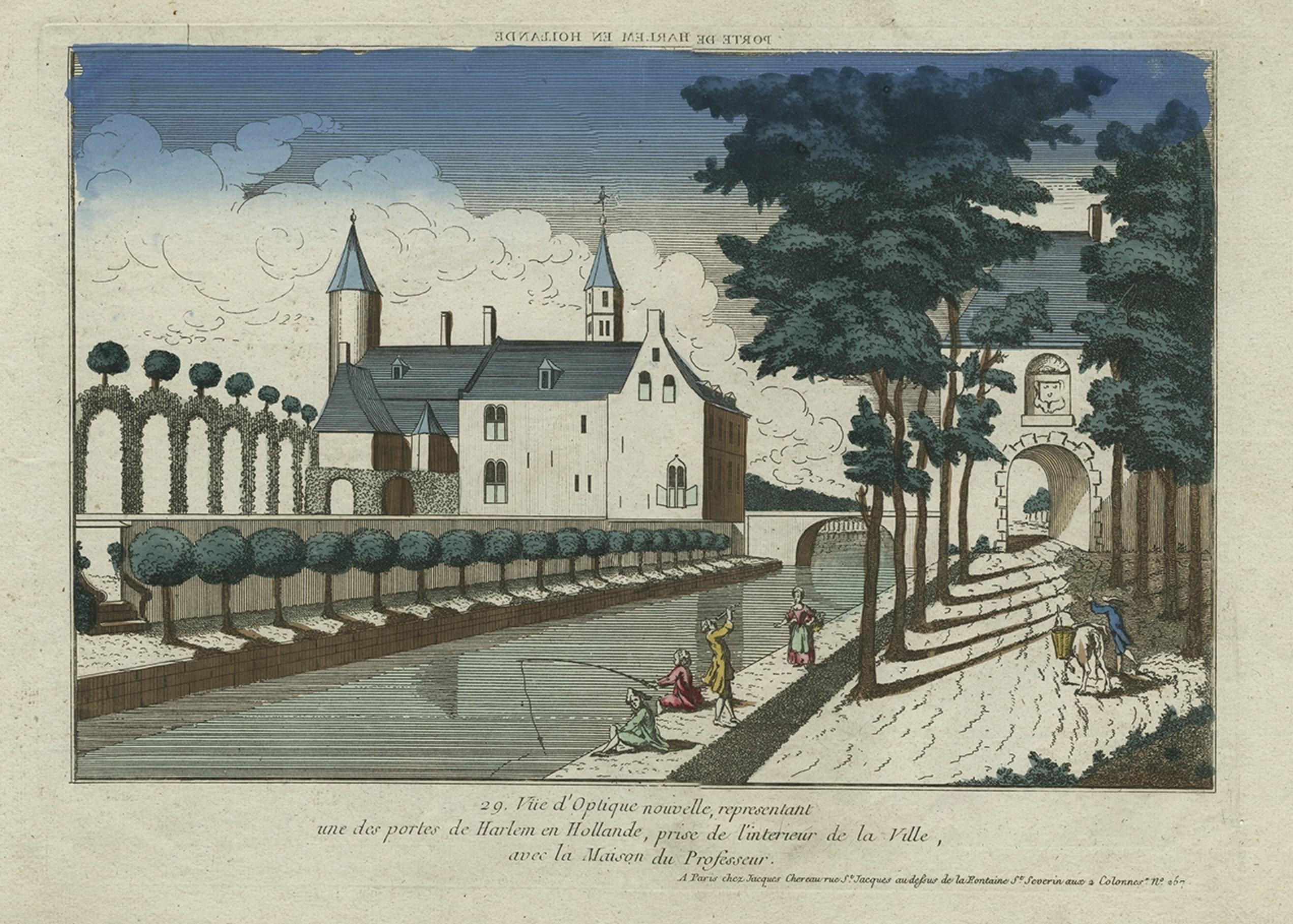 Antique Optical View of the Castle and Gate of Heemstede 'near Haarlem', ca.1760 In Good Condition For Sale In Langweer, NL
