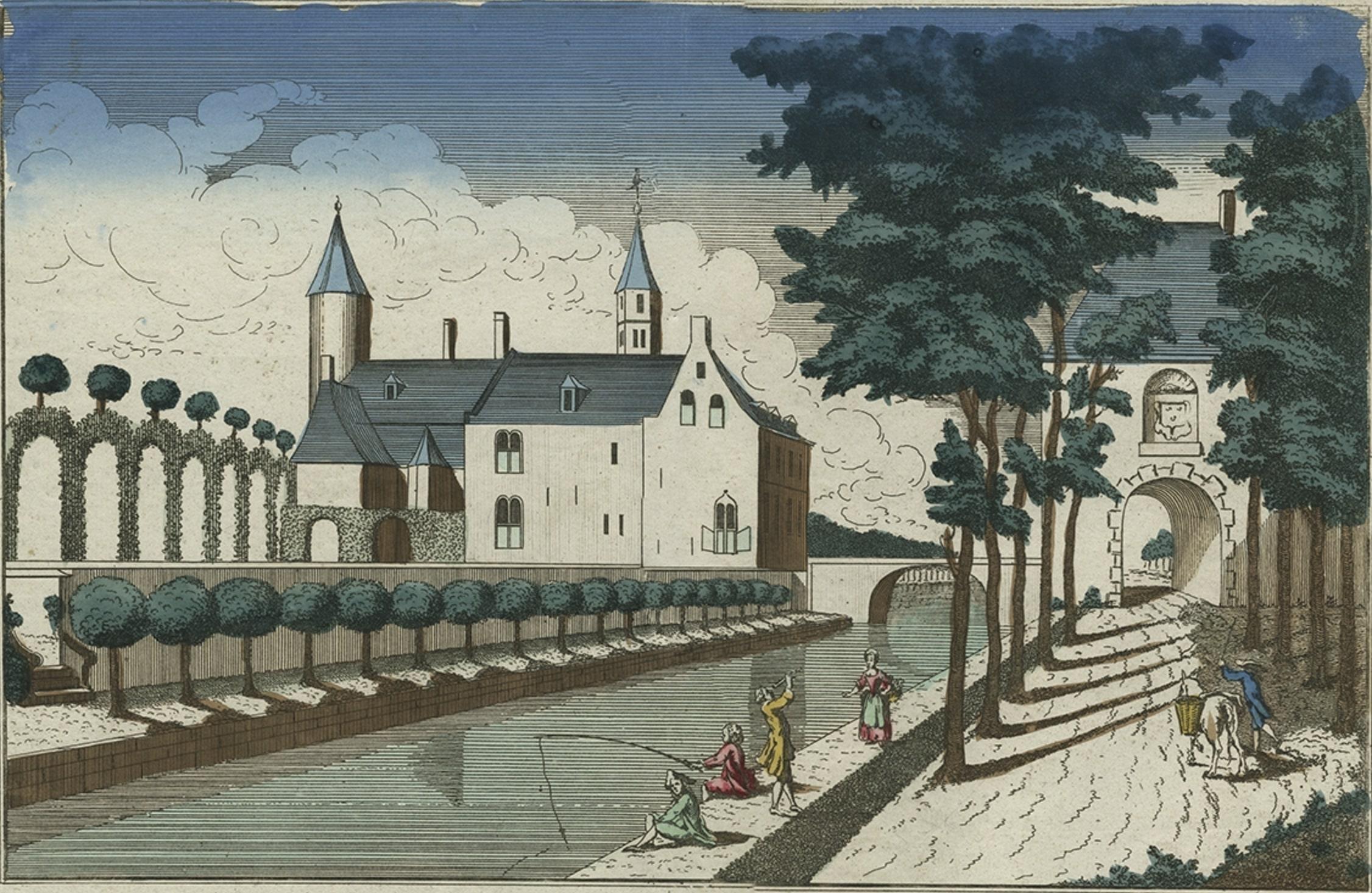 Mid-18th Century Antique Optical View of the Castle and Gate of Heemstede 'near Haarlem', ca.1760 For Sale