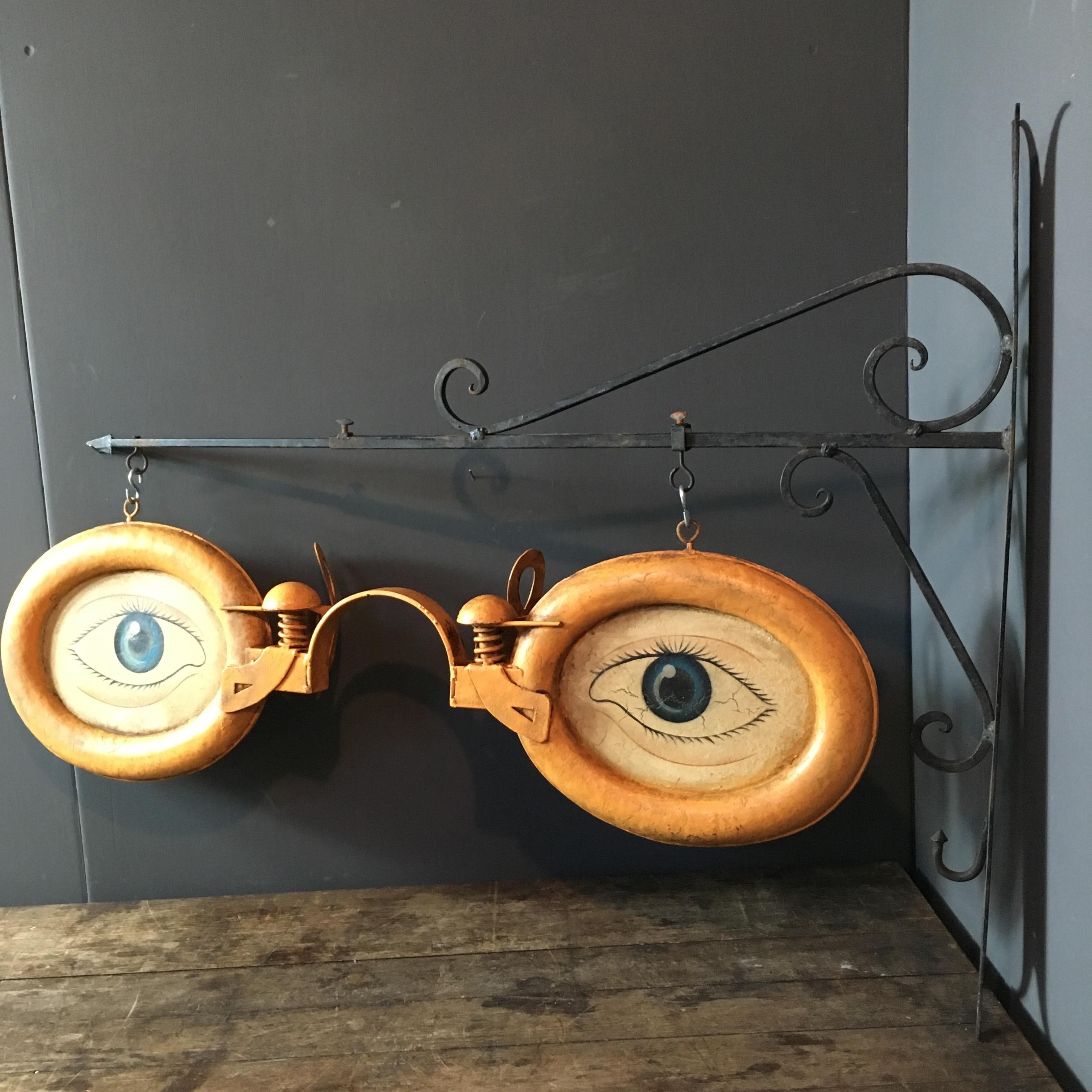 Antique Optometrist Trade Sign with Wall Bracket, circa 1920s 7