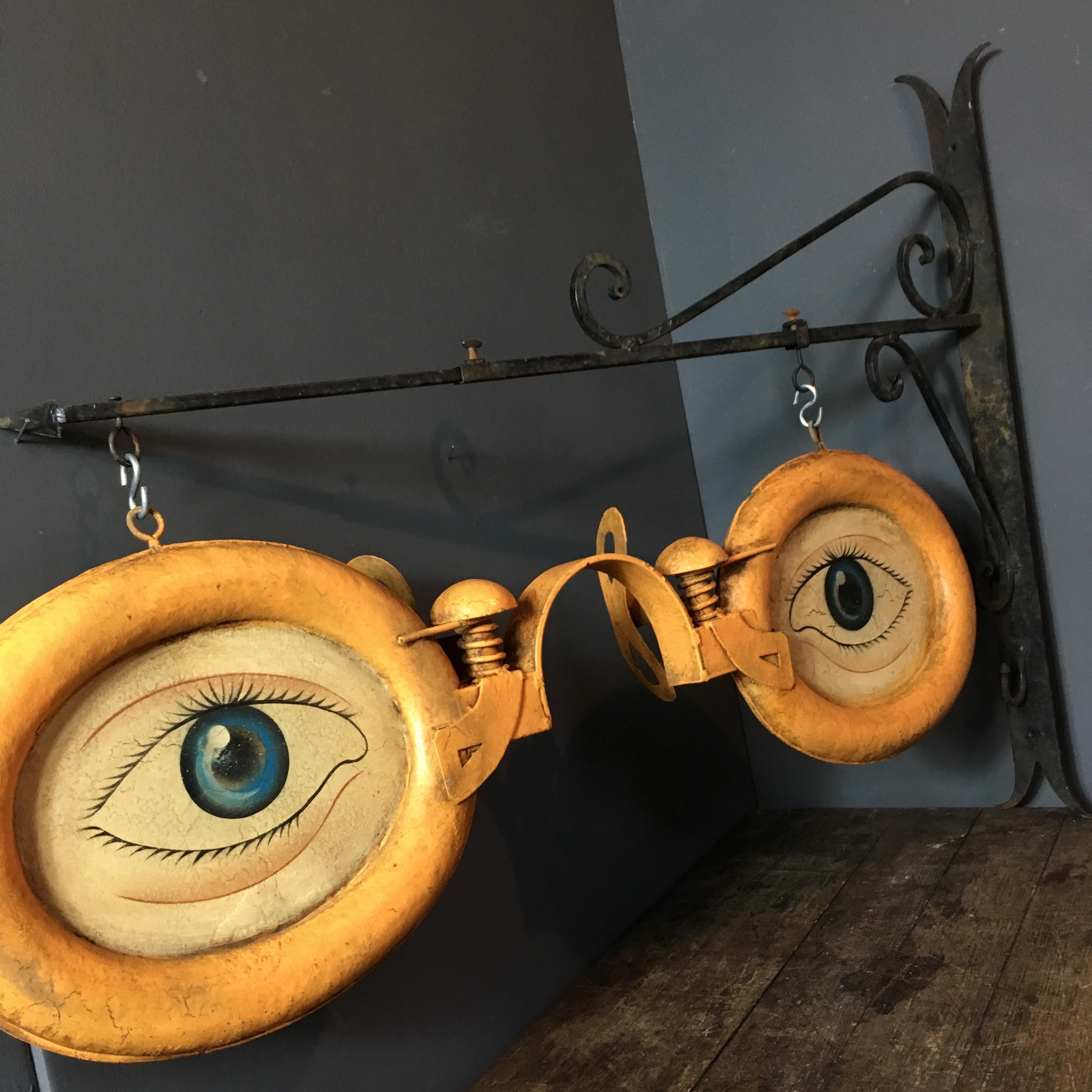 French Antique Optometrist Trade Sign with Wall Bracket, circa 1920s