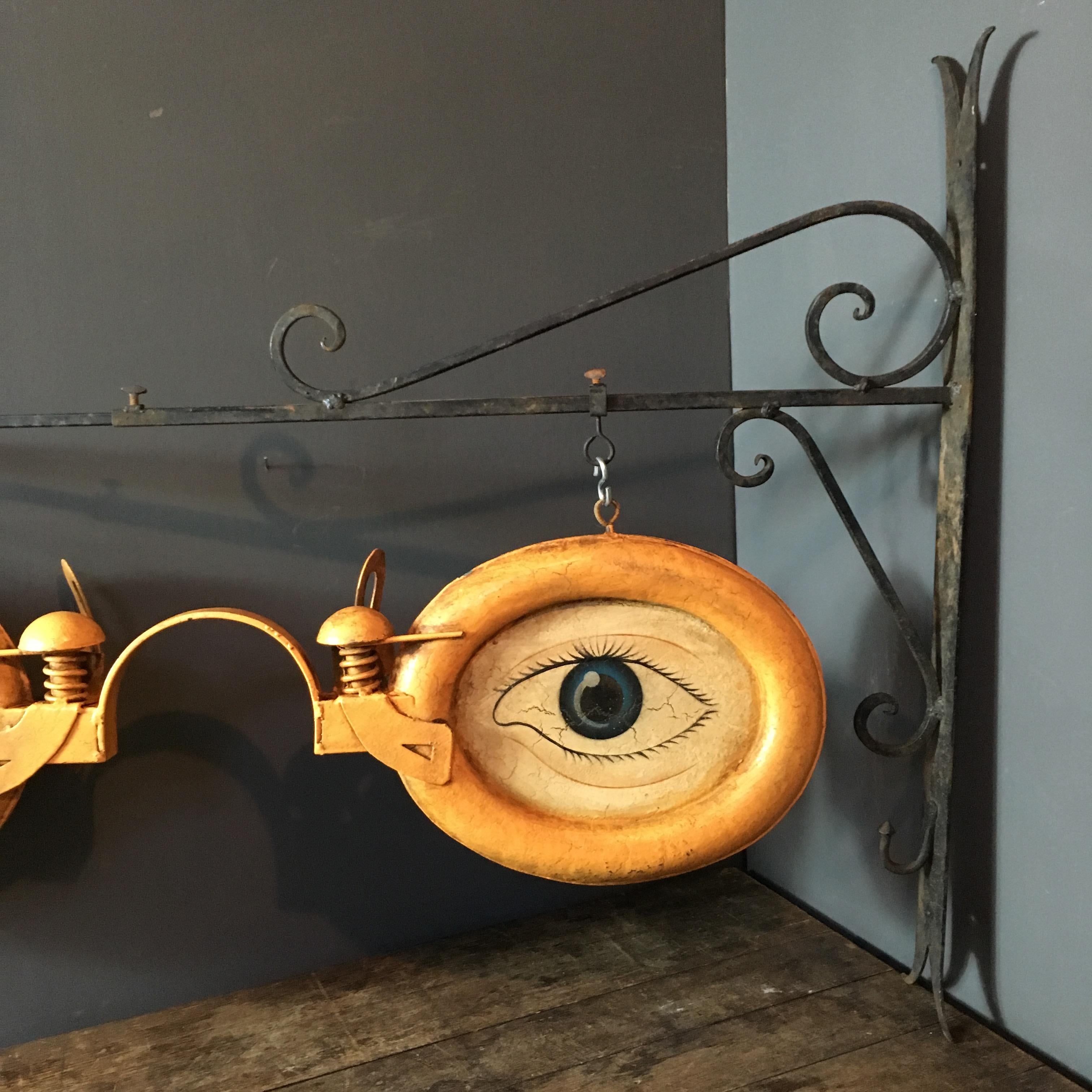 Iron Antique Optometrist Trade Sign with Wall Bracket, circa 1920s
