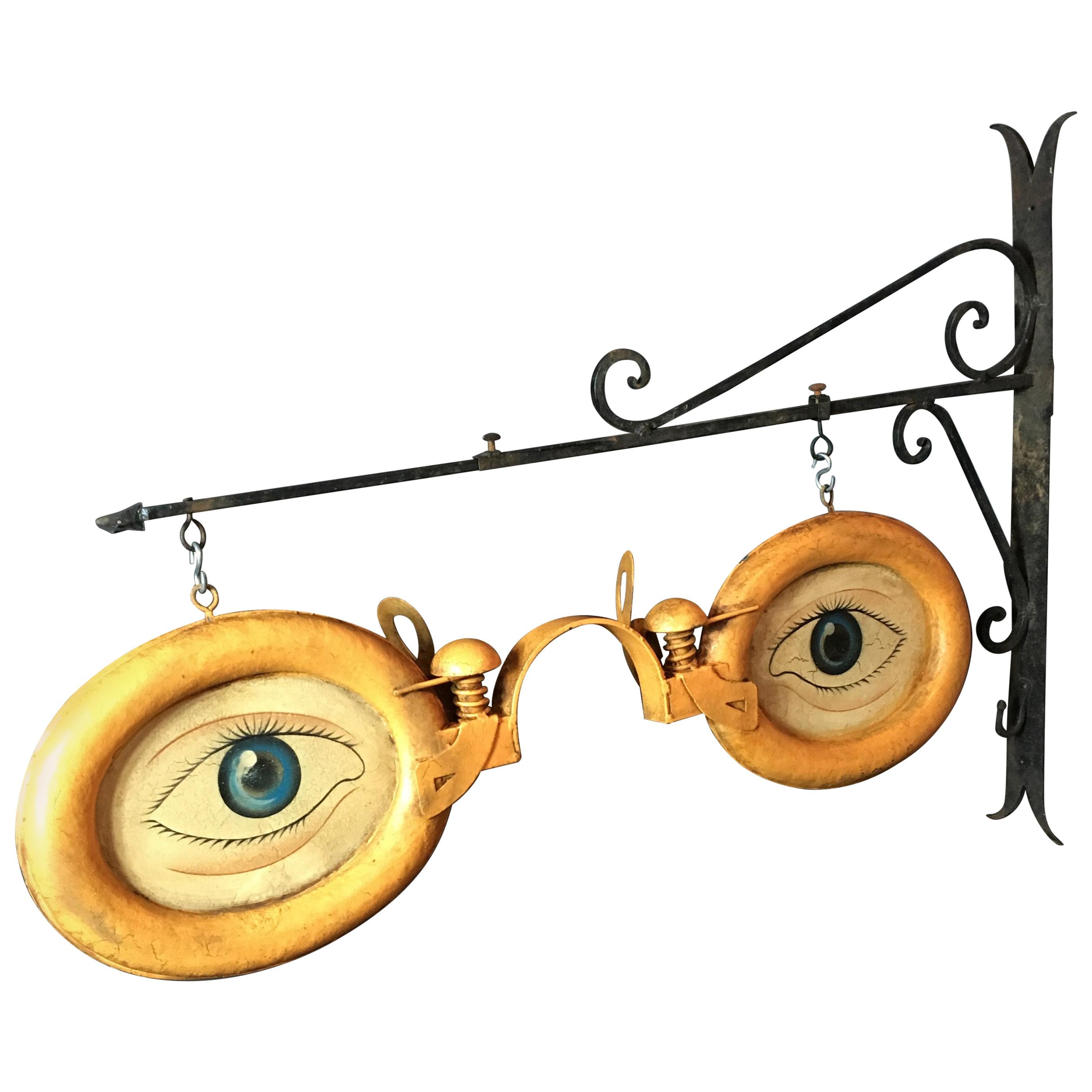 Antique Optometrist Trade Sign with Wall Bracket, circa 1920s