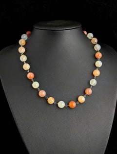 Antique orange agate bead necklace, sterling silver
