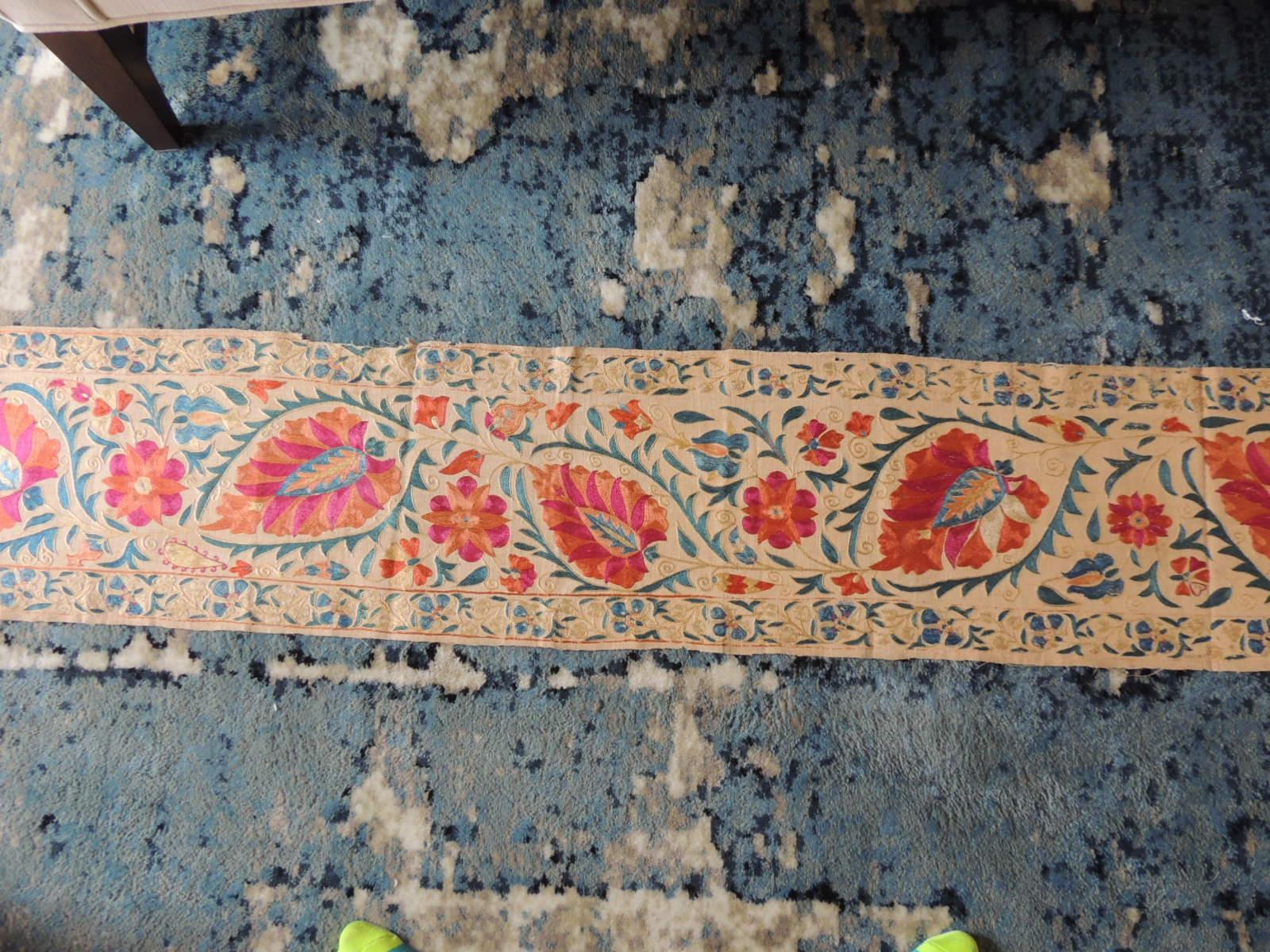 Antique Orange and Blue Long Suzani Table Runner In Good Condition In Oakland Park, FL