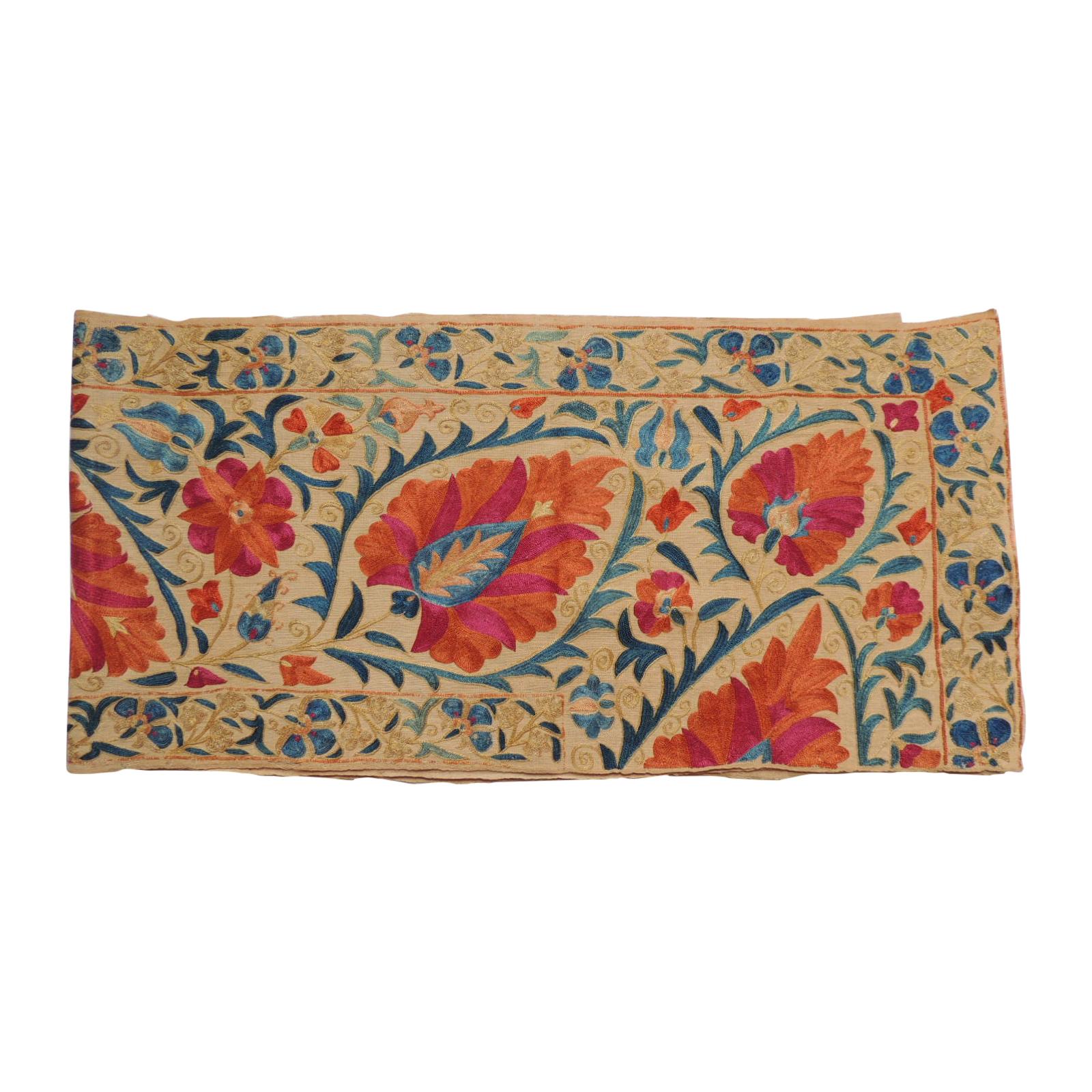 Antique Orange and Blue Long Suzani Table Runner