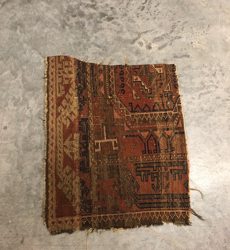 Antique Orange and Blue Persian Rug Fragment For Sale at 1stDibs