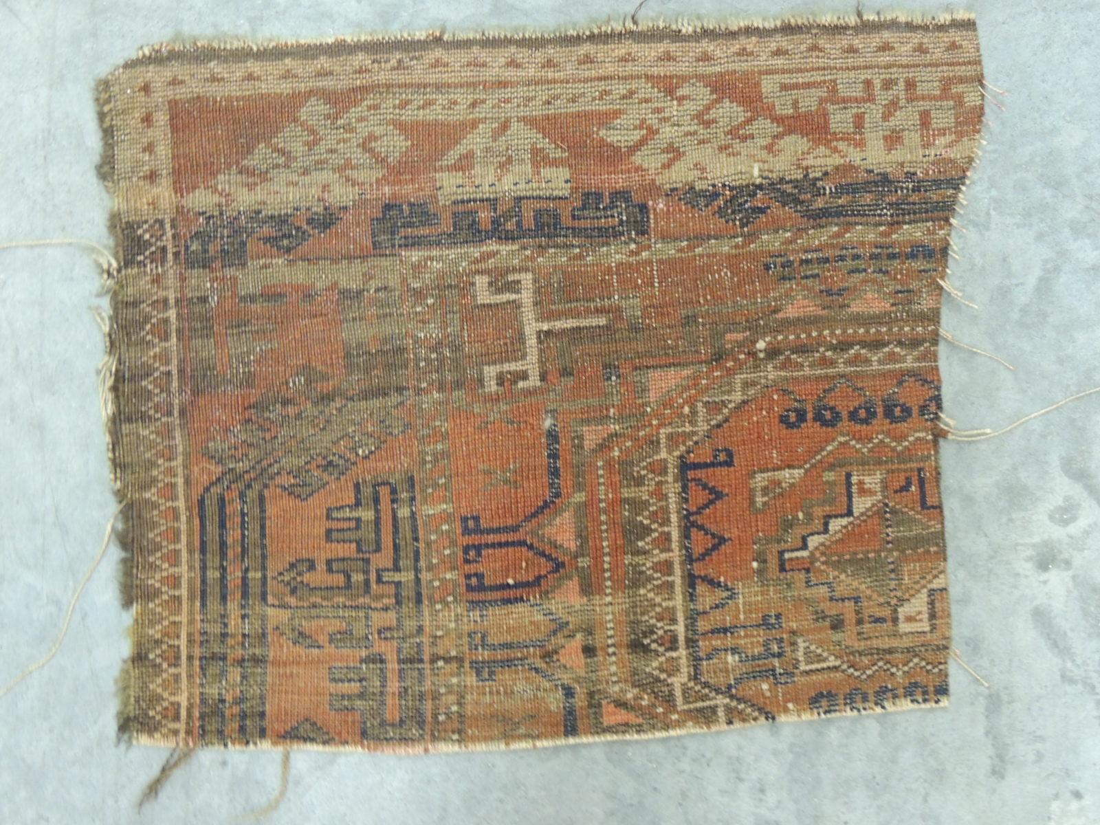 Kashan Antique Orange and Blue Persian Rug Fragment