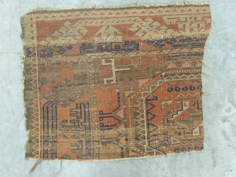 Antique Orange and Blue Persian Rug Fragment For Sale at 1stDibs