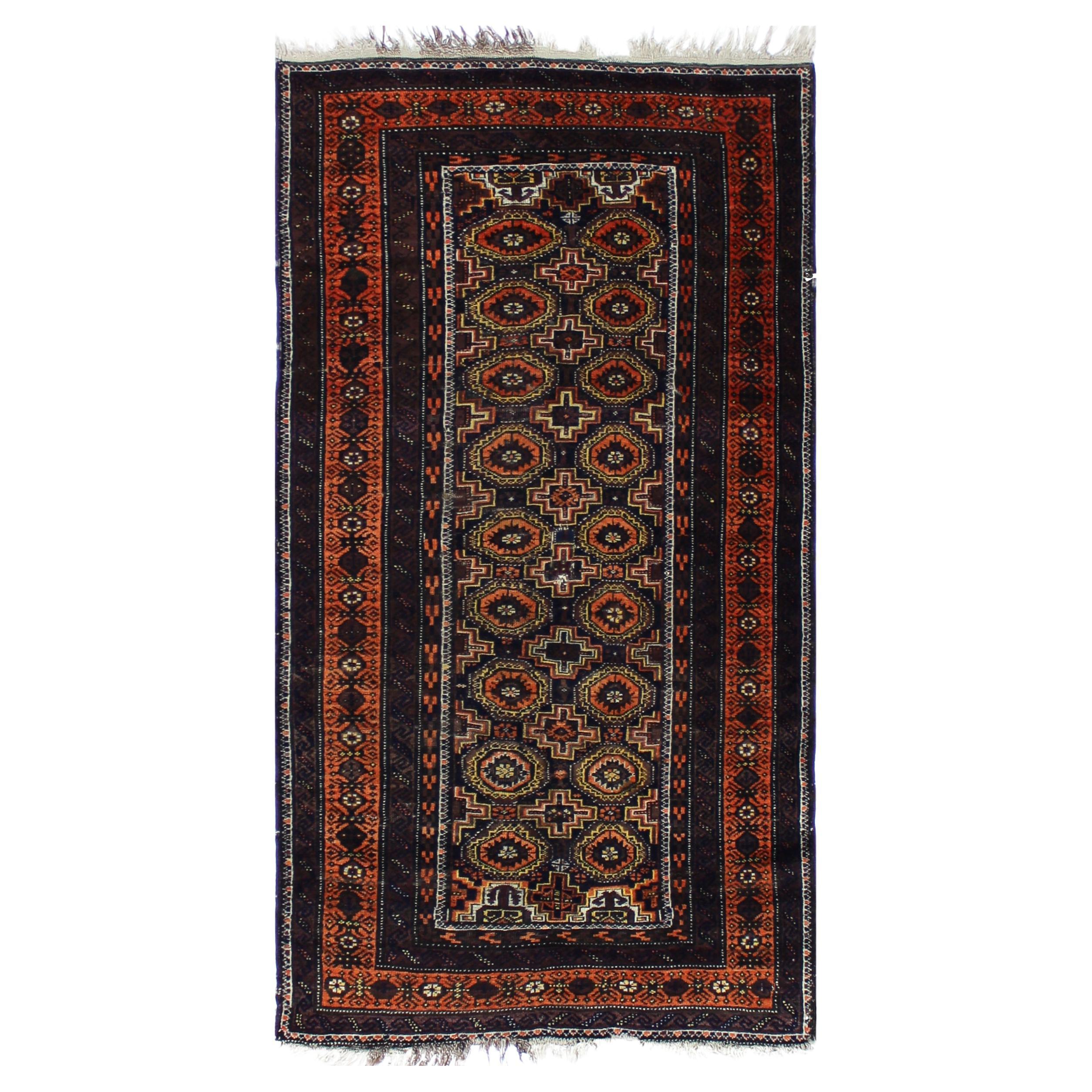 Old Orange and Brown Persian Accent Rug