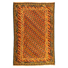 Used Orange and Yellow Caucasian Kilim Geometric Rug, circa 1940s