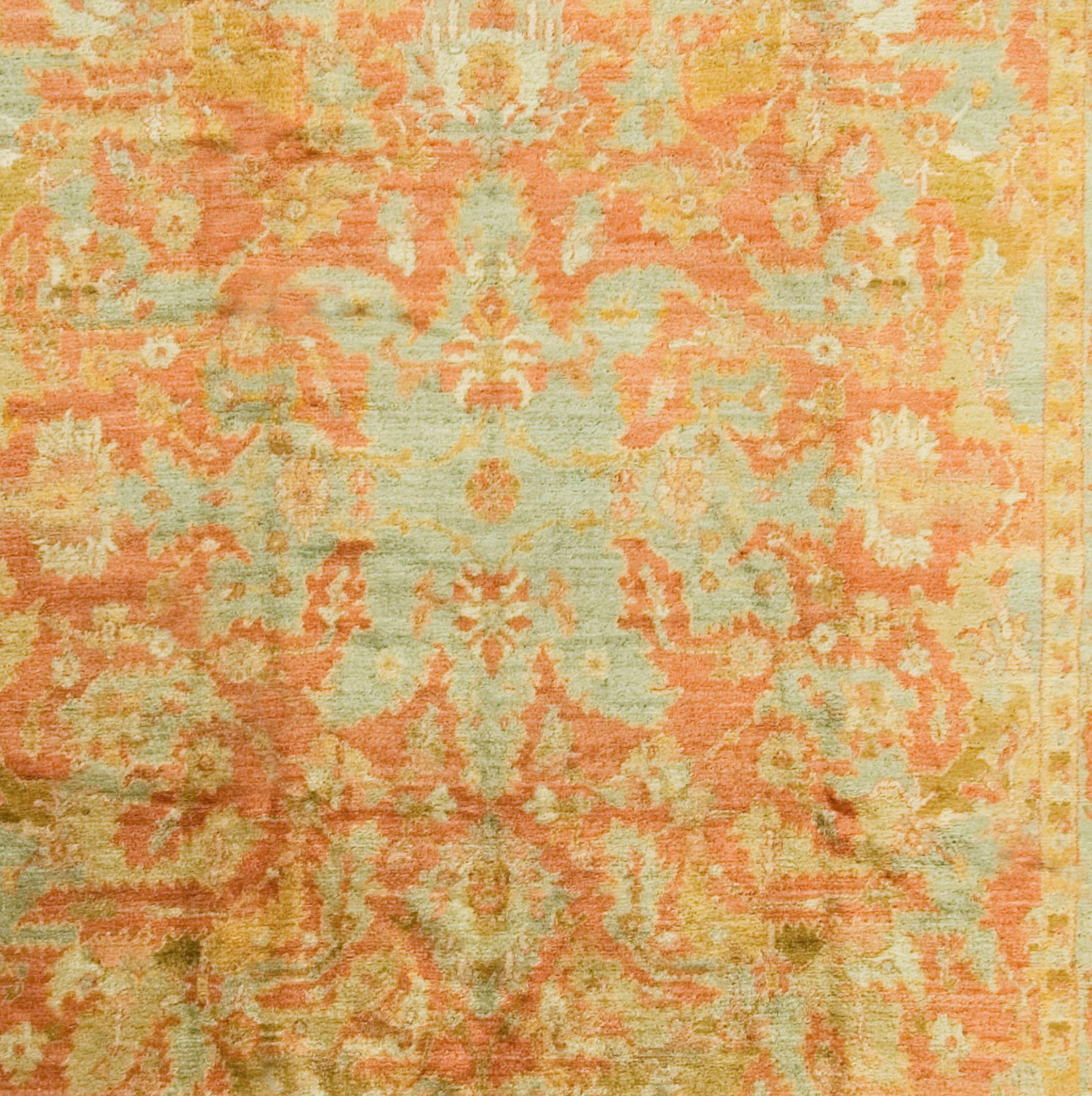 Hand-Woven Antique Orange Angora Turkish Oushak Rug For Sale