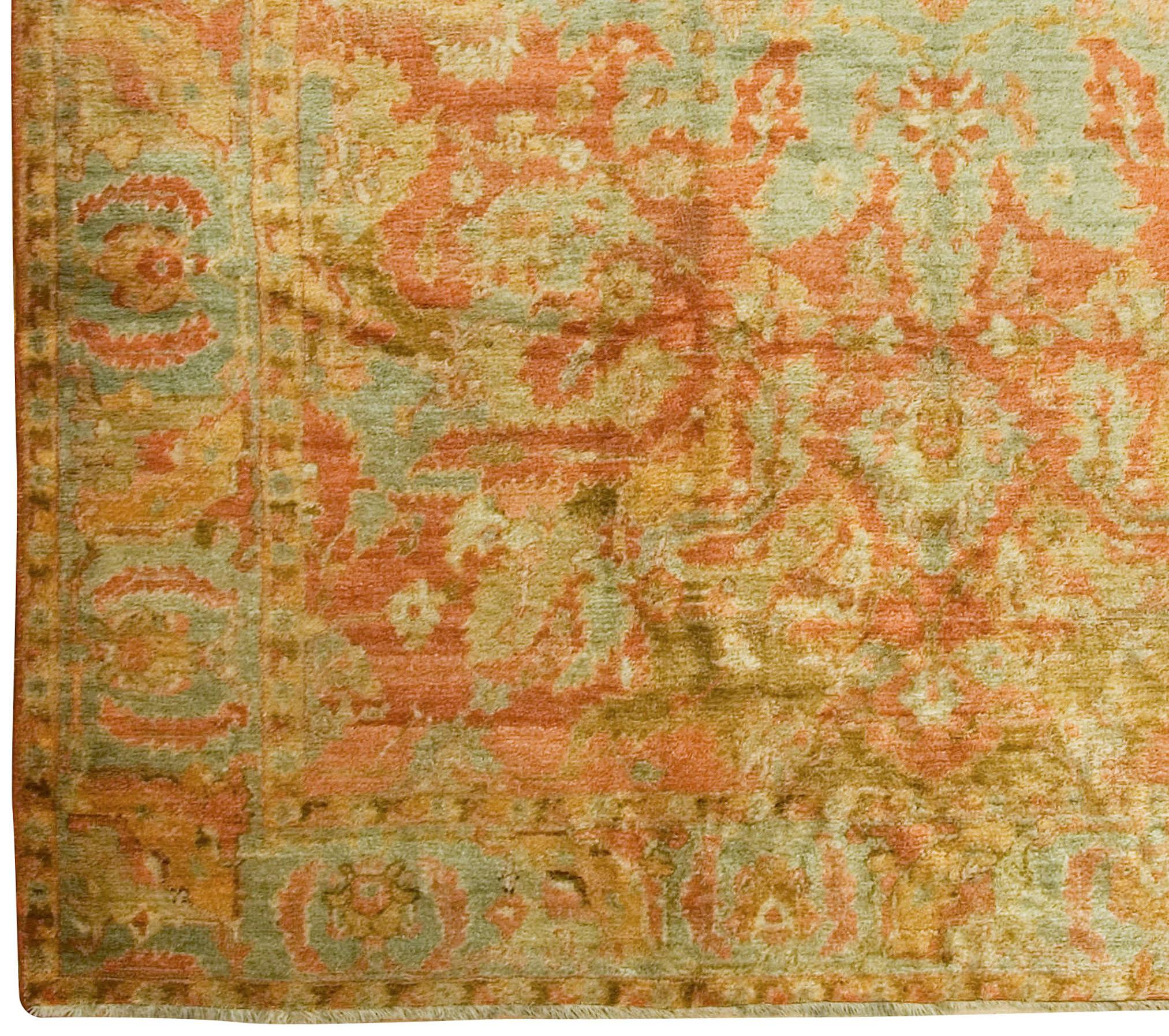 Antique Orange Angora Turkish Oushak Rug In Good Condition For Sale In New York, NY