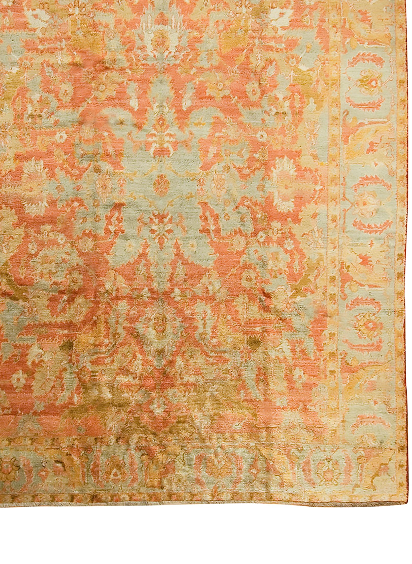 Antiker türkischer Oushak-Teppich in Orange Angora im Angebot 1