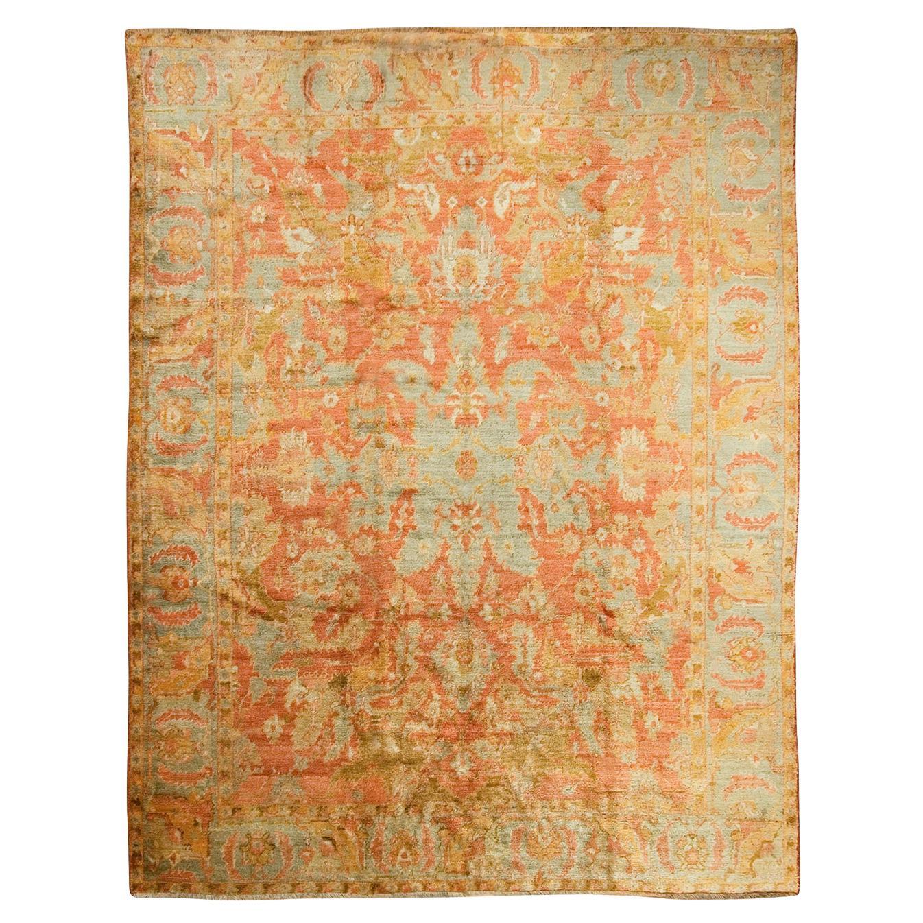 Antique Orange Angora Turkish Oushak Rug For Sale