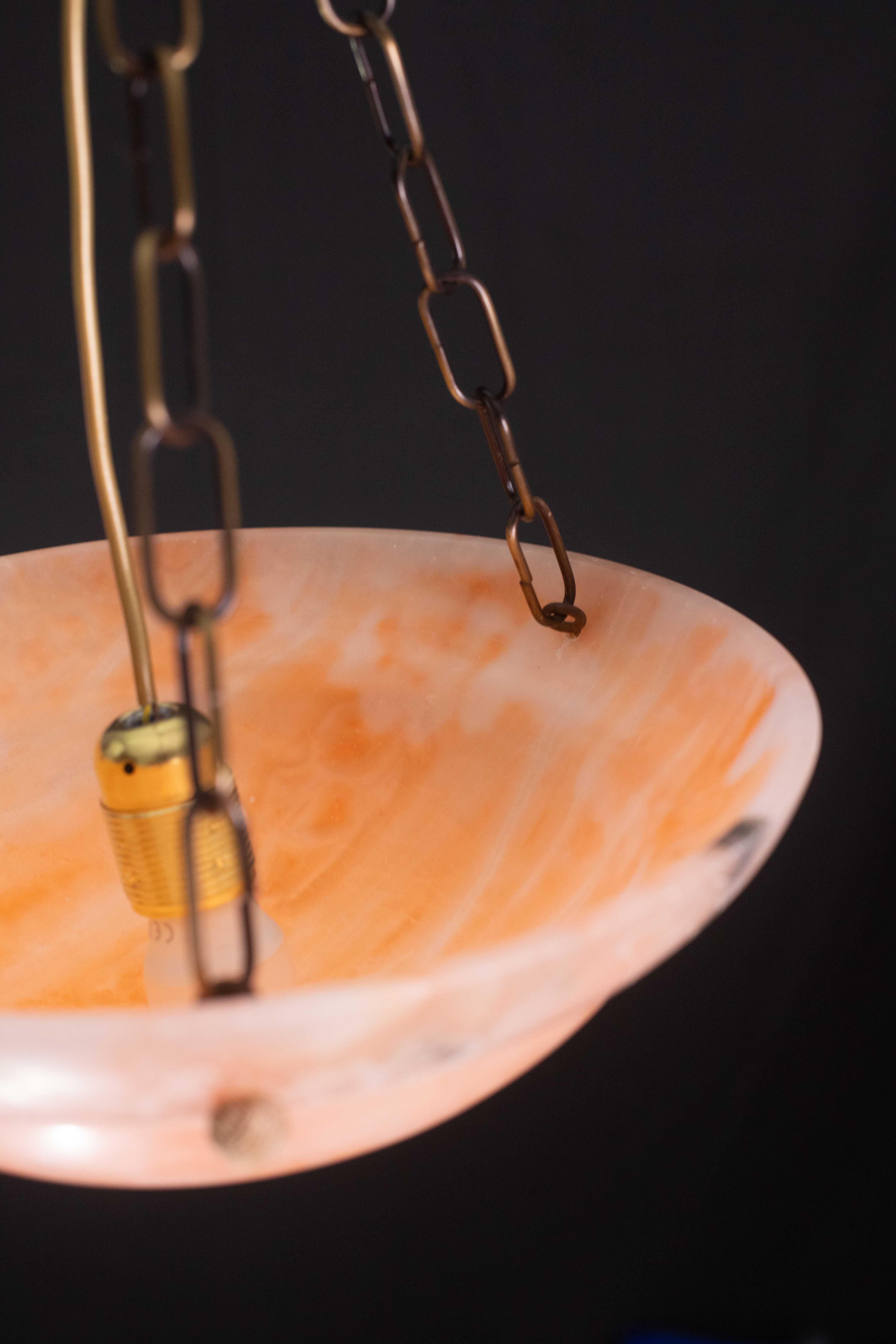 Antique Orange Art Decò Liberty Alabaster Chandelier with decorations, 1940s For Sale 9