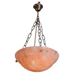 Antique Orange Art Decò Liberty Alabaster Chandelier with decorations, 1940s