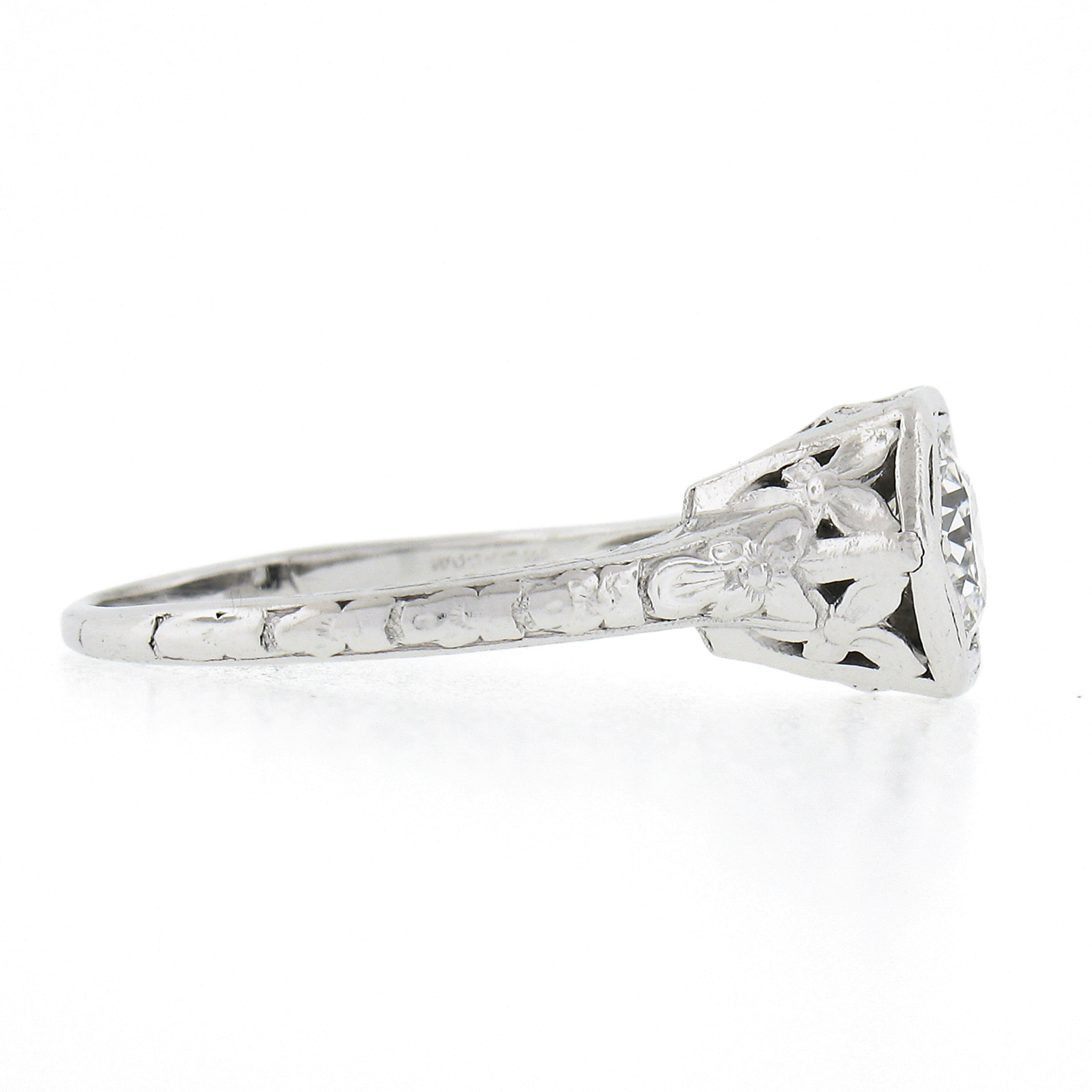 Women's Antique Orange Blossom Platinum Old Cut 0.60ct G VS Diamond Engagement Ring For Sale