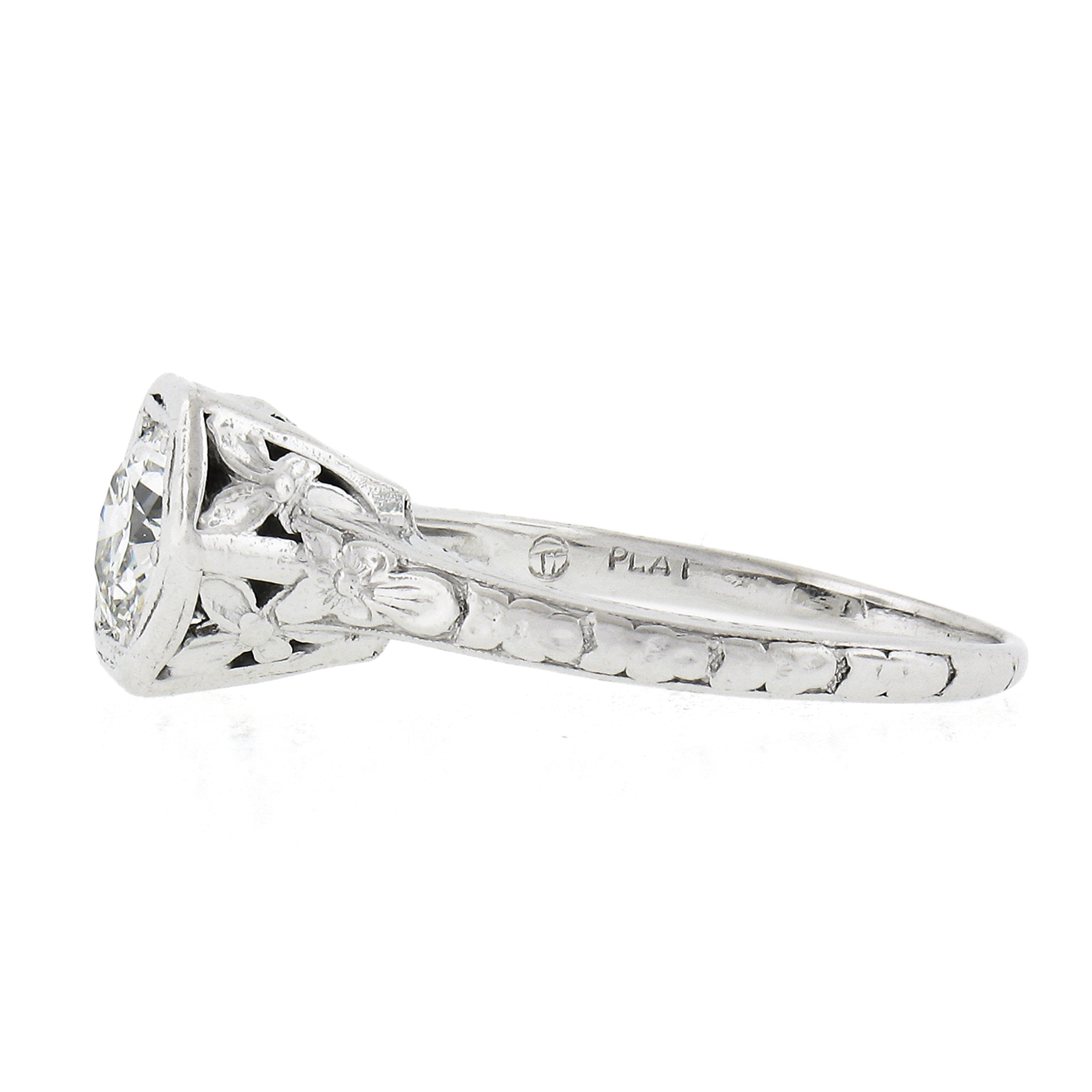 Antique Orange Blossom Platinum Old Cut 0.60ct G VS Diamond Engagement Ring For Sale 1