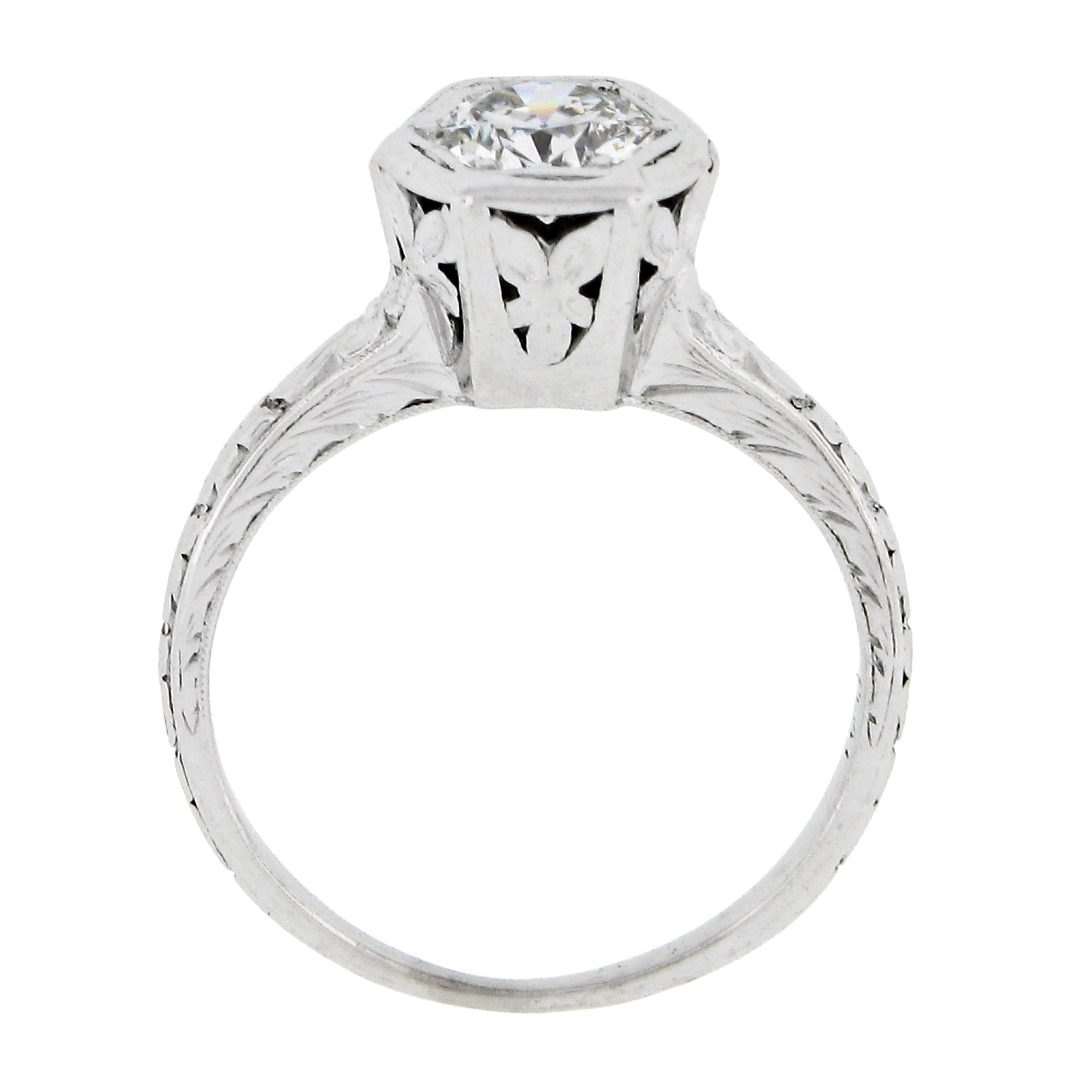 Antique Orange Blossom Platinum Old Cut 0.60ct G VS Diamond Engagement Ring For Sale 3