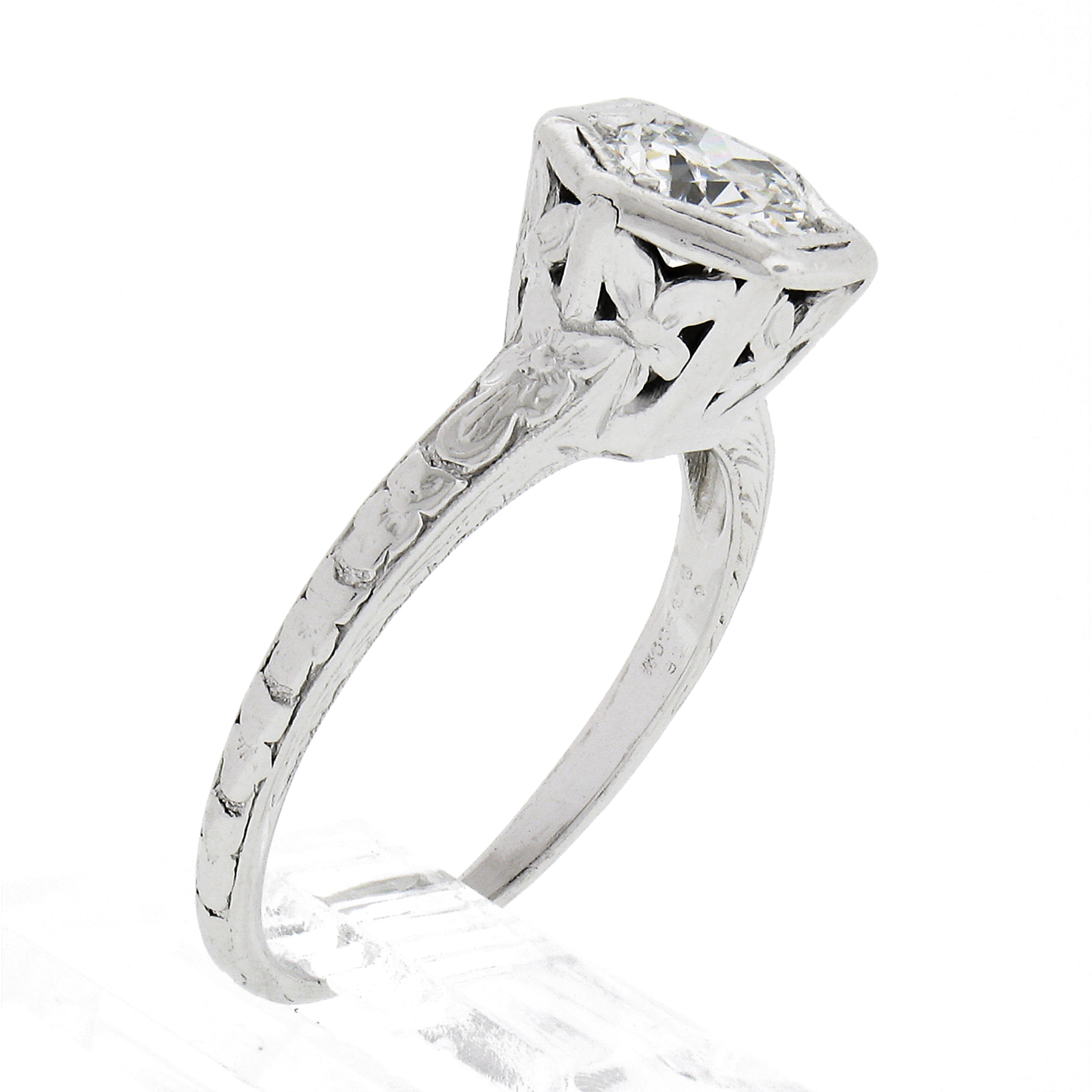 Antique Orange Blossom Platinum Old Cut 0.60ct G VS Diamond Engagement Ring For Sale 4