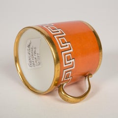 Antique Orange Cup and Saucer with Greek Key Gilt Design, England circa 1820