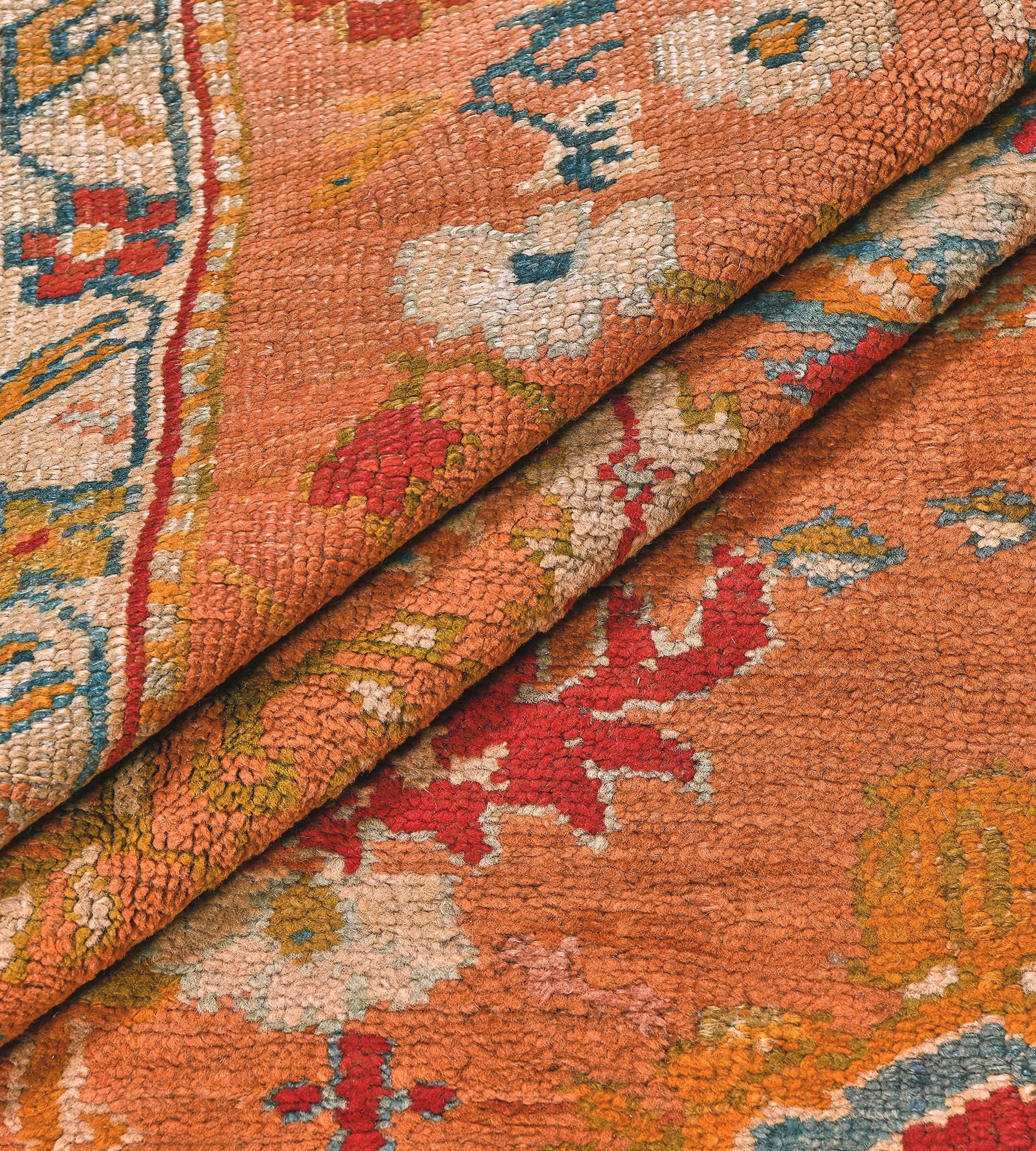 Antique Orange Floral Oushak Rug from Turkey For Sale 4
