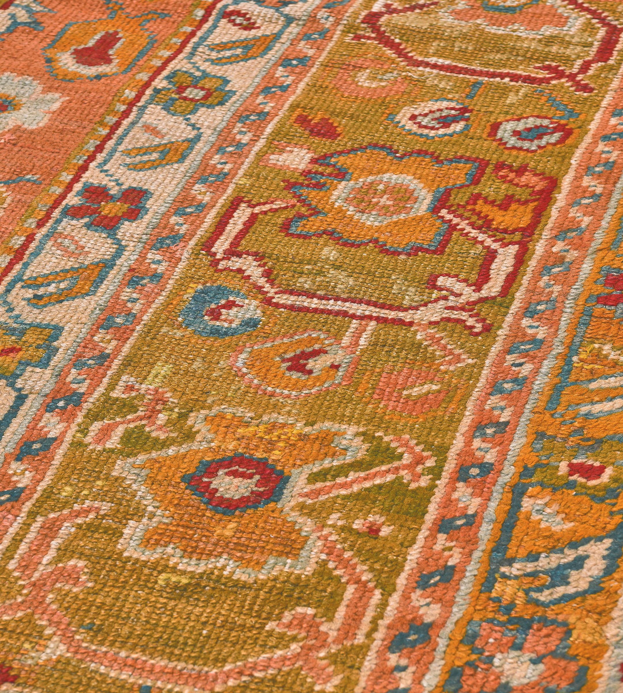 19th Century Antique Orange Floral Oushak Rug from Turkey For Sale