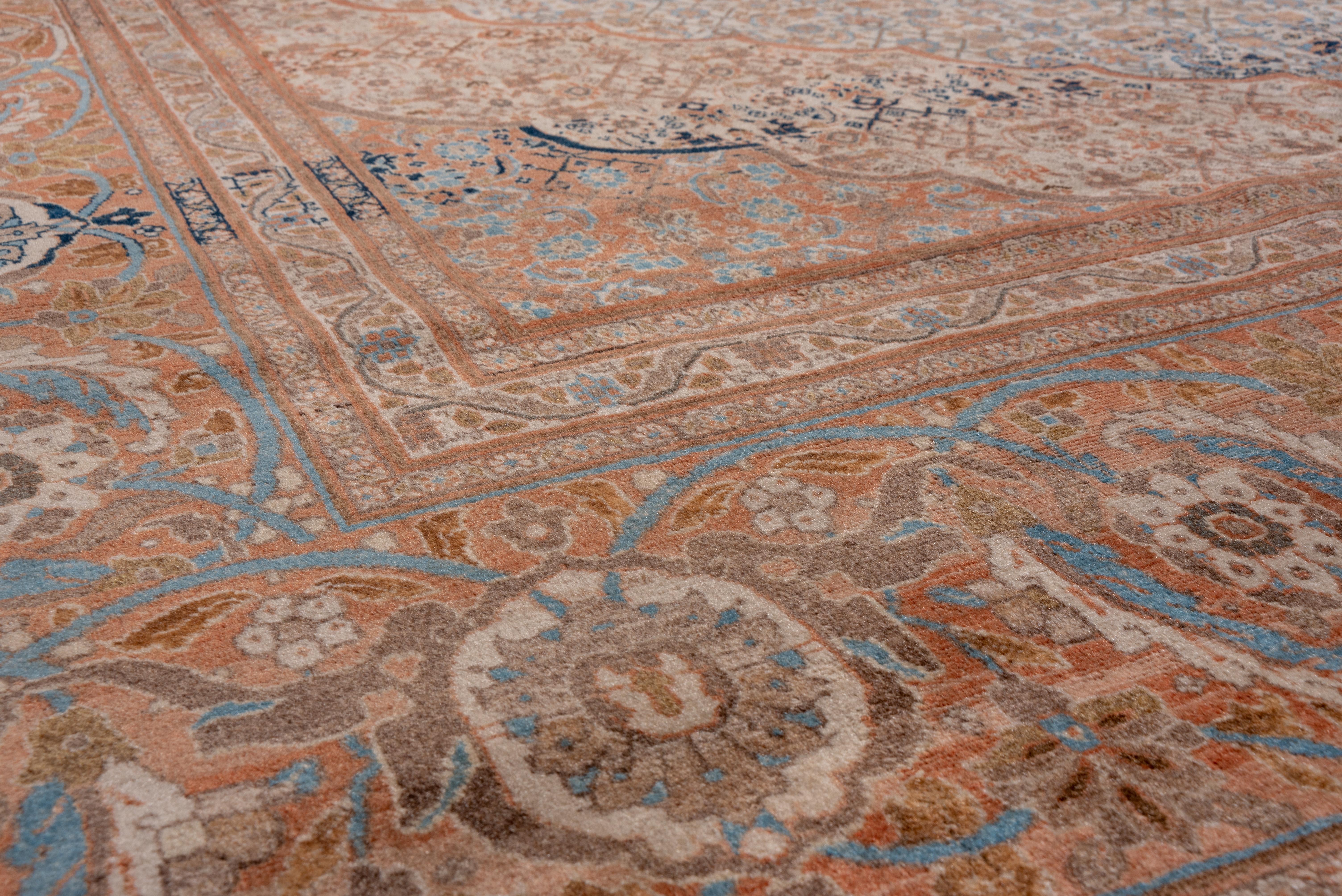Hand-Knotted Antique Orange Persian Tabriz Carpet, circa 1890s For Sale