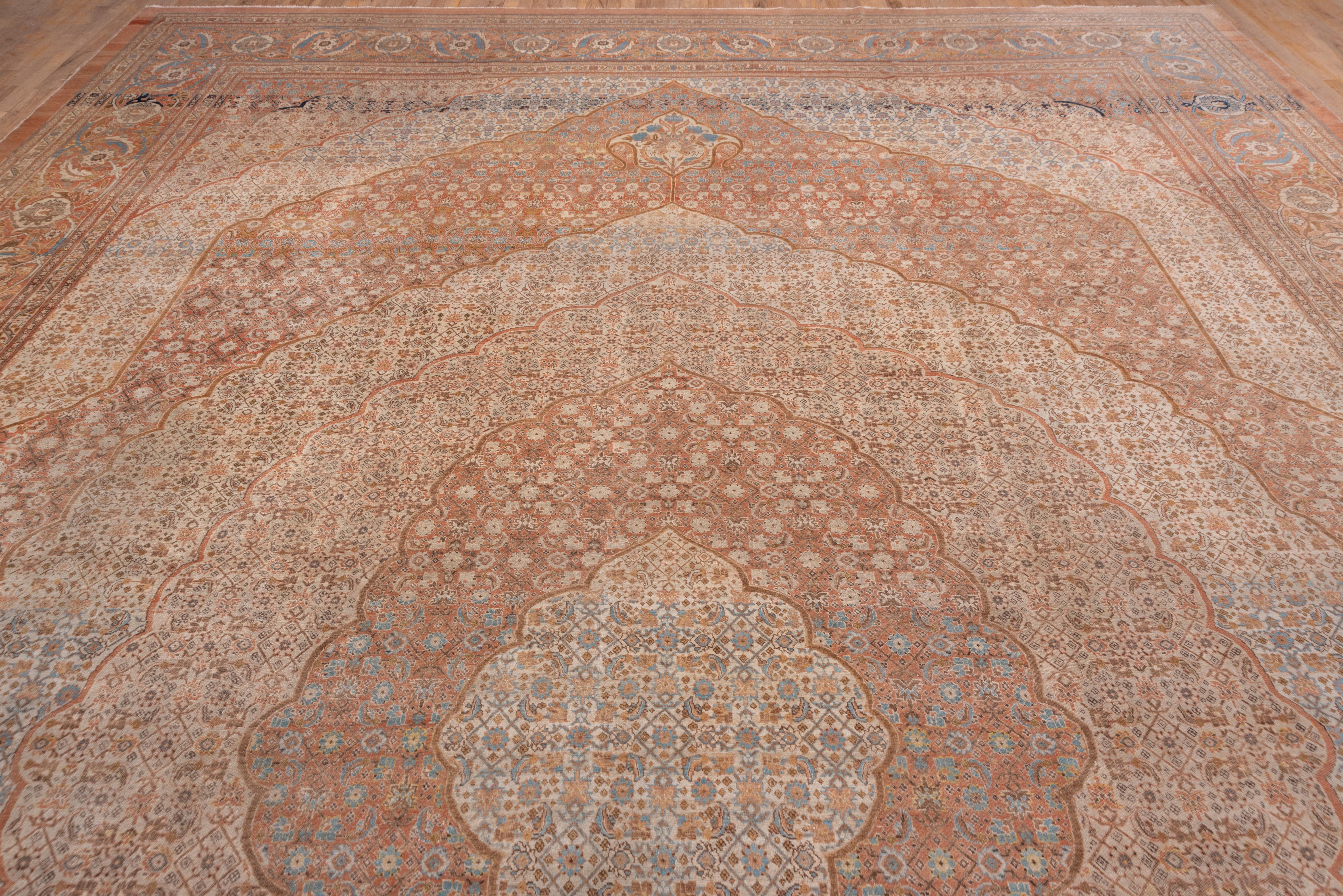 Wool Antique Orange Persian Tabriz Carpet, circa 1890s For Sale
