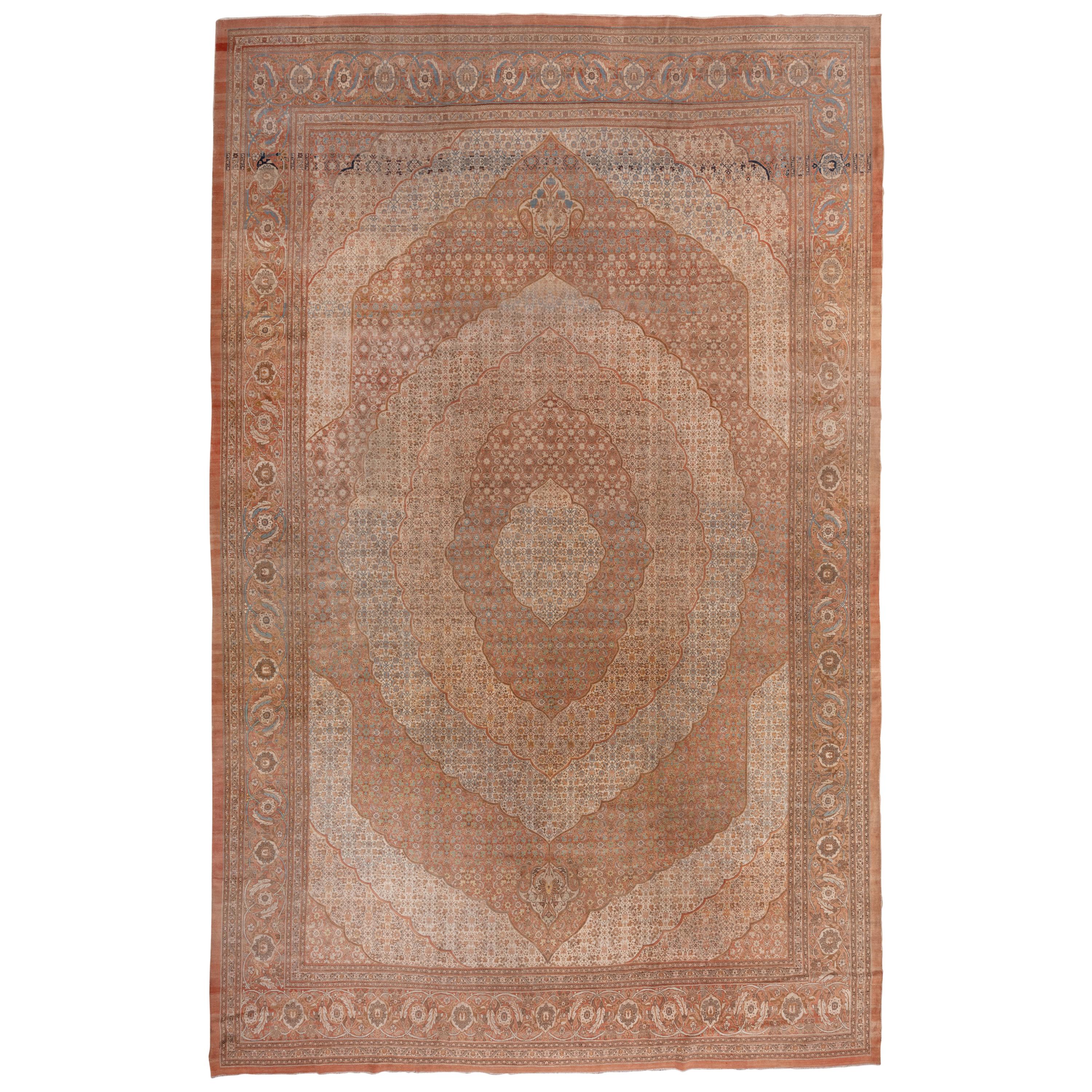 Antique Orange Persian Tabriz Carpet, circa 1890s