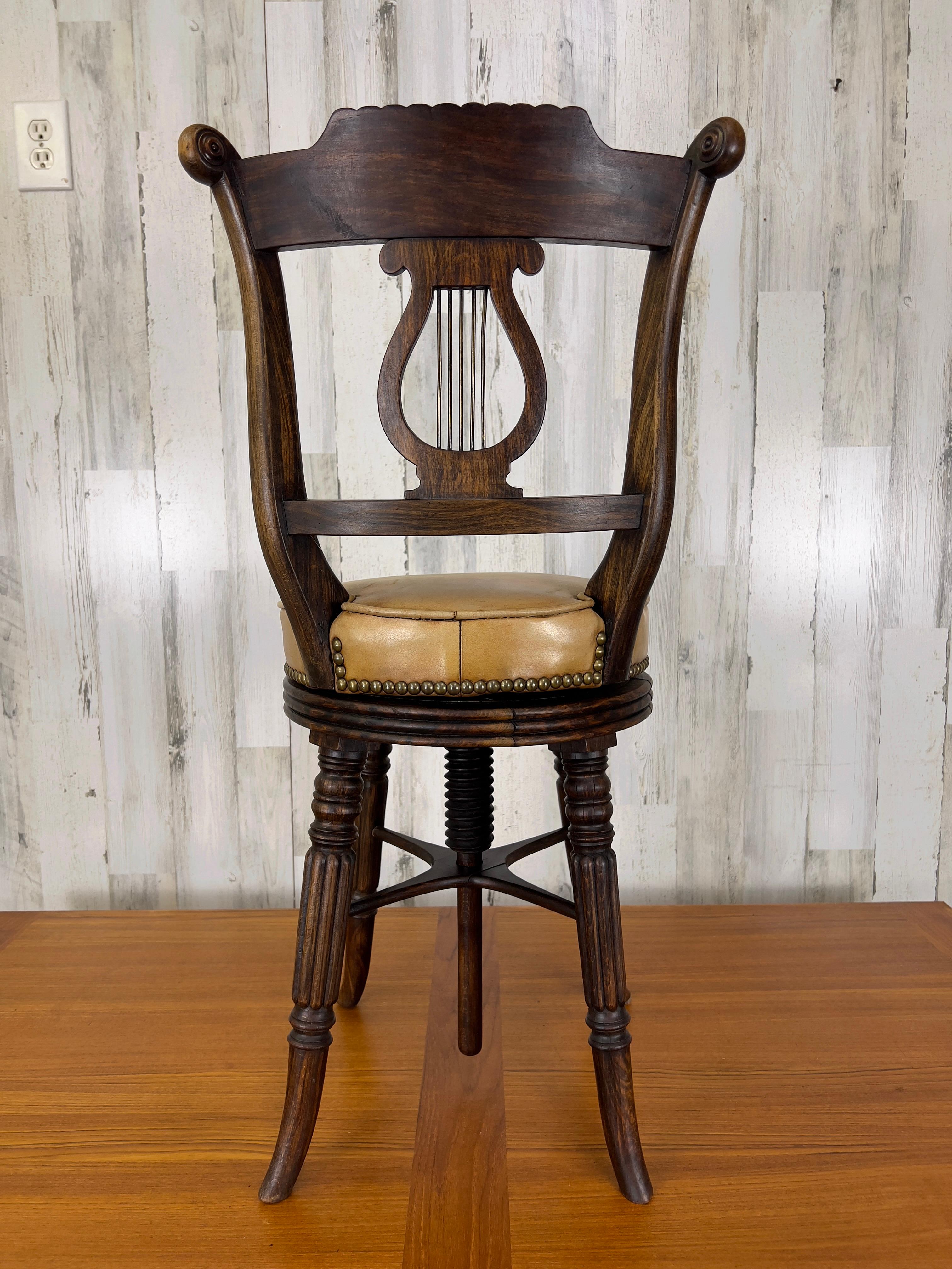 Antique Orchestra Chair with Lyre Back For Sale 4
