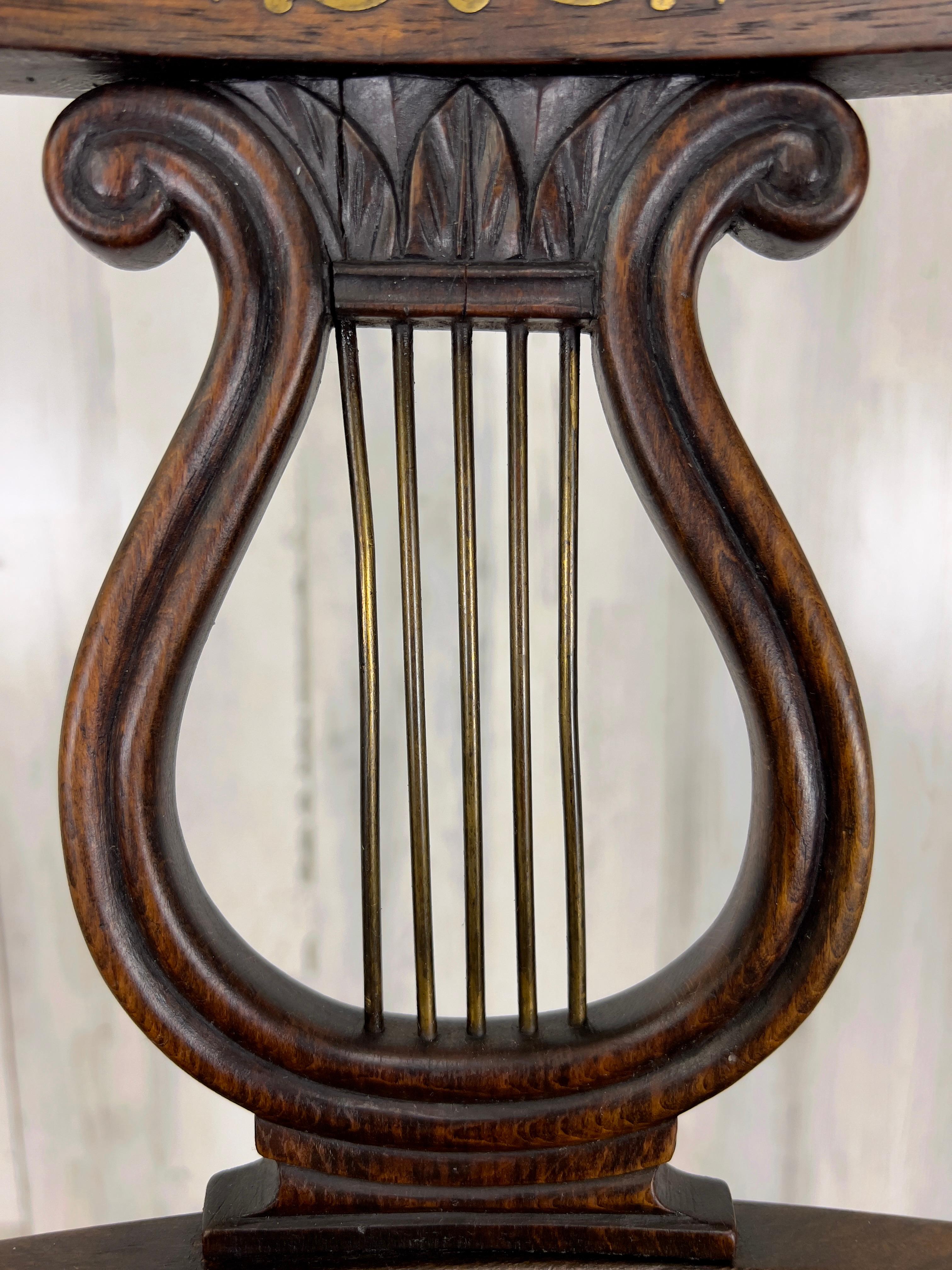 European Antique Orchestra Chair with Lyre Back For Sale