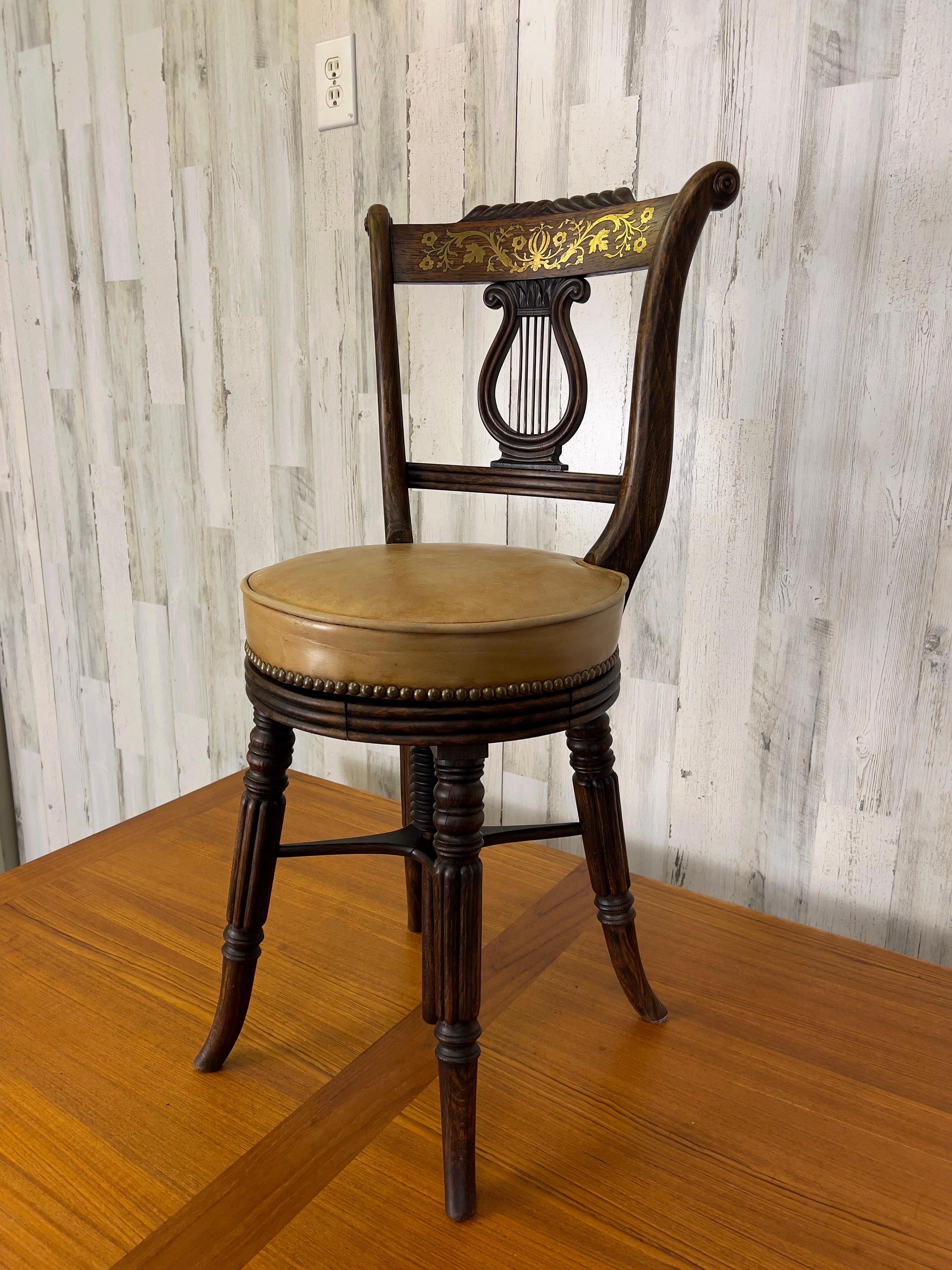 Antique Orchestra Chair with Lyre Back In Good Condition For Sale In Denton, TX