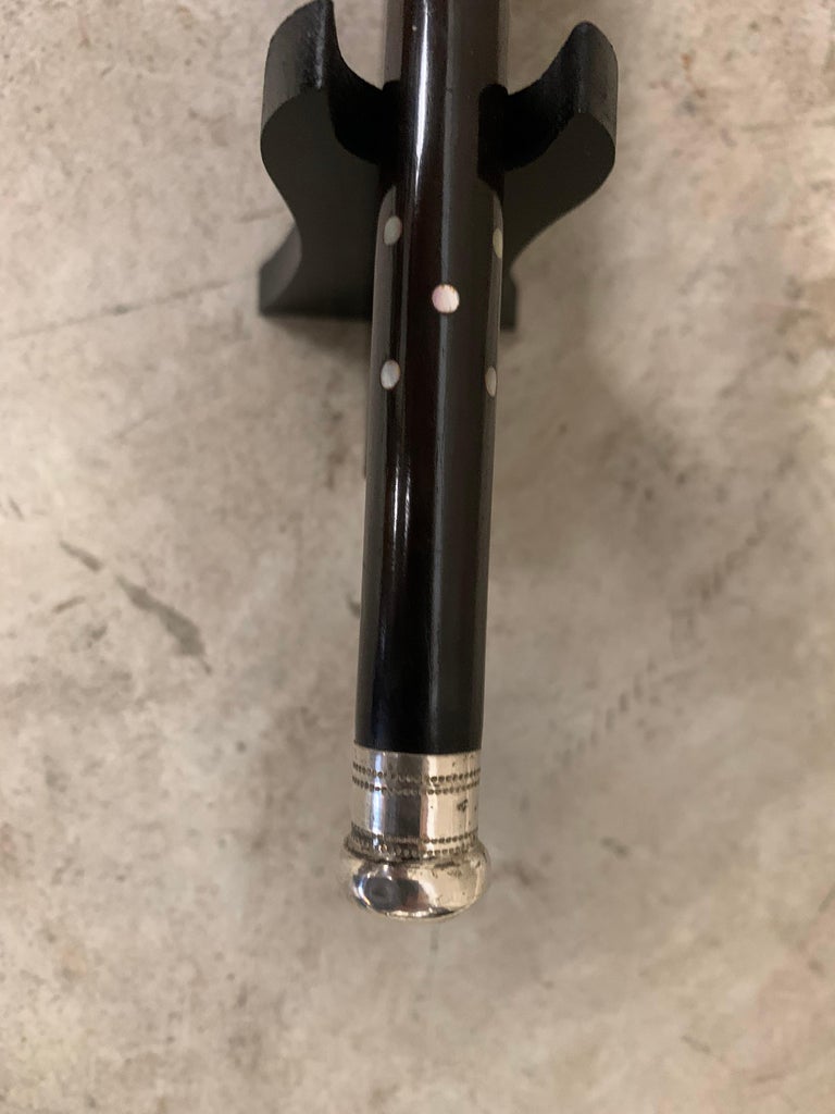 Antique Orchestra Conductor Baton, Stick, Ebony Wood, Pearl and Silver