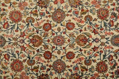 Antique Oriental Area Rug Traditional Floral Cream Wool Carpet