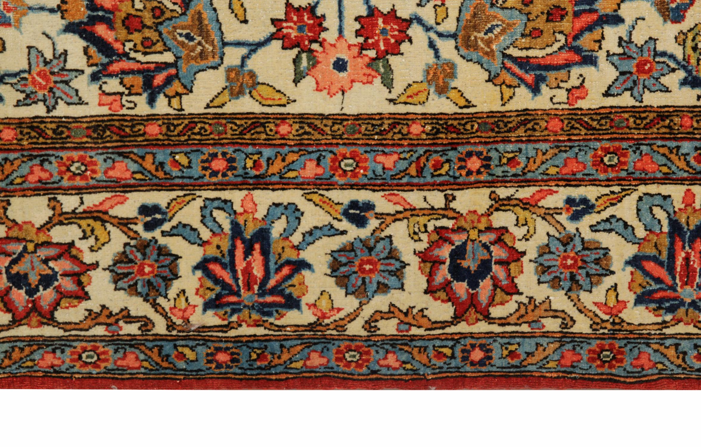 Art Nouveau Antique Oriental Area Rug Traditional Floral Cream Wool Carpet For Sale