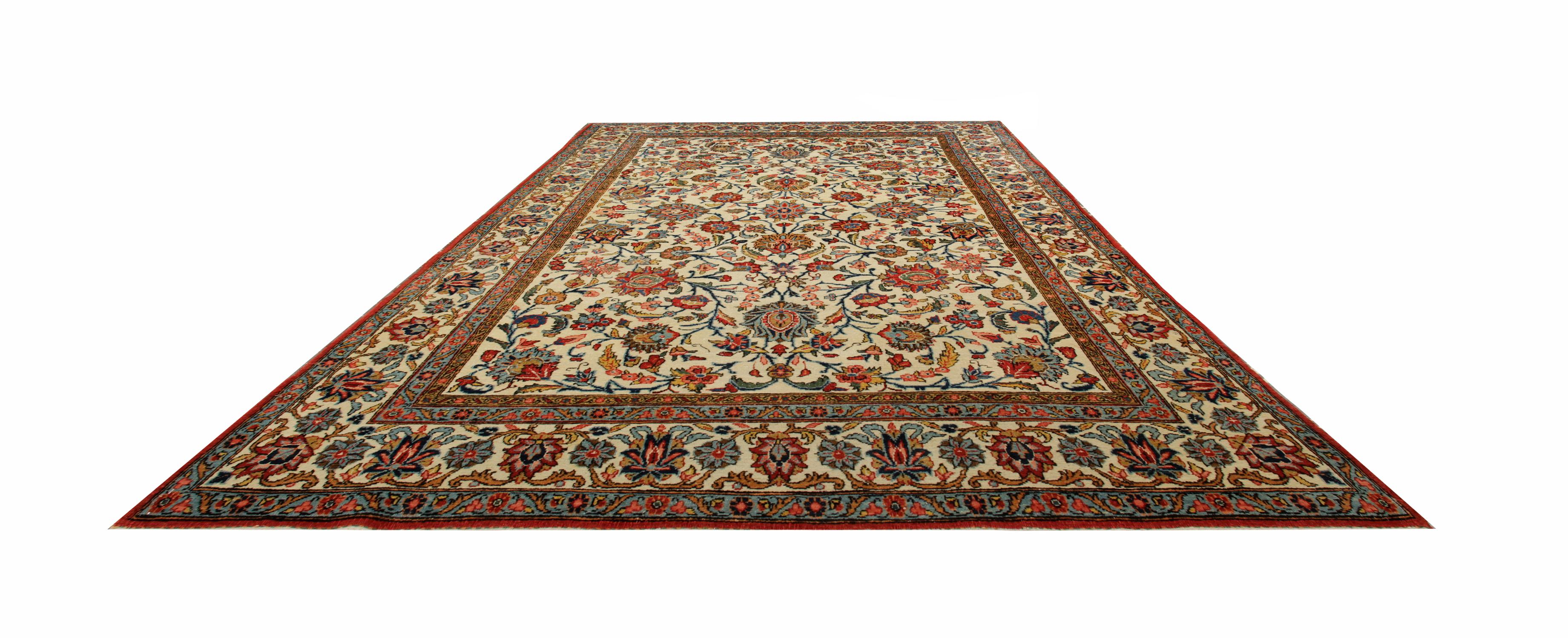 Caucasian Antique Oriental Area Rug Traditional Floral Cream Wool Carpet For Sale