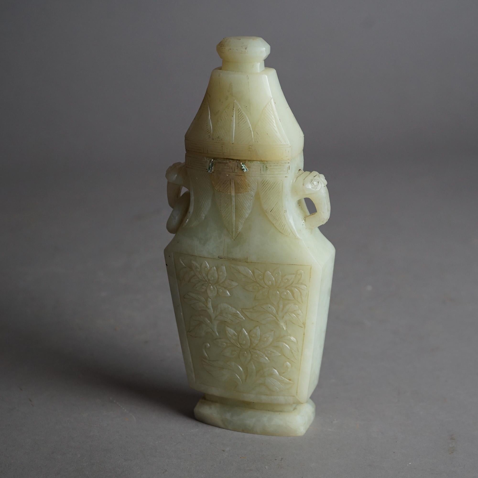 Antique Oriental Carved White Jade Lidded Bottle Circa 1920 For Sale 1