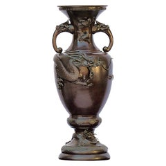 Antique Oriental Chinese Dragon Bronze Altar Archaistic Vase
