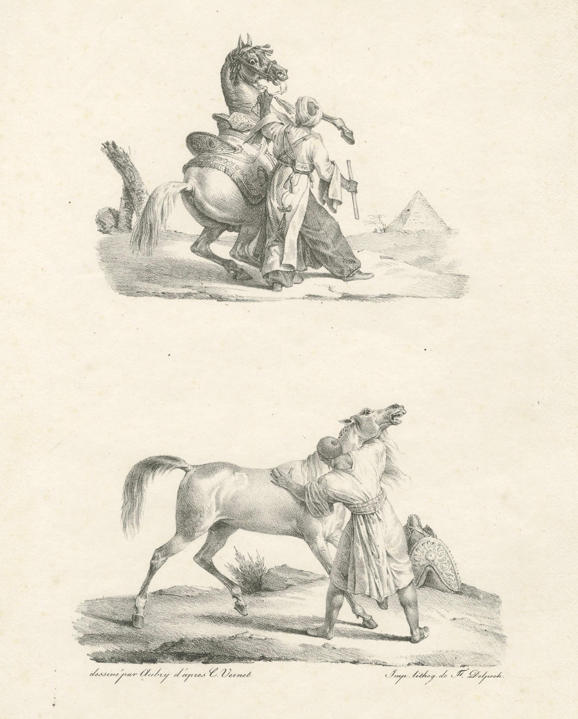 Antique Oriental Horsemen Lithograph after Carle Vernet, circa 1825