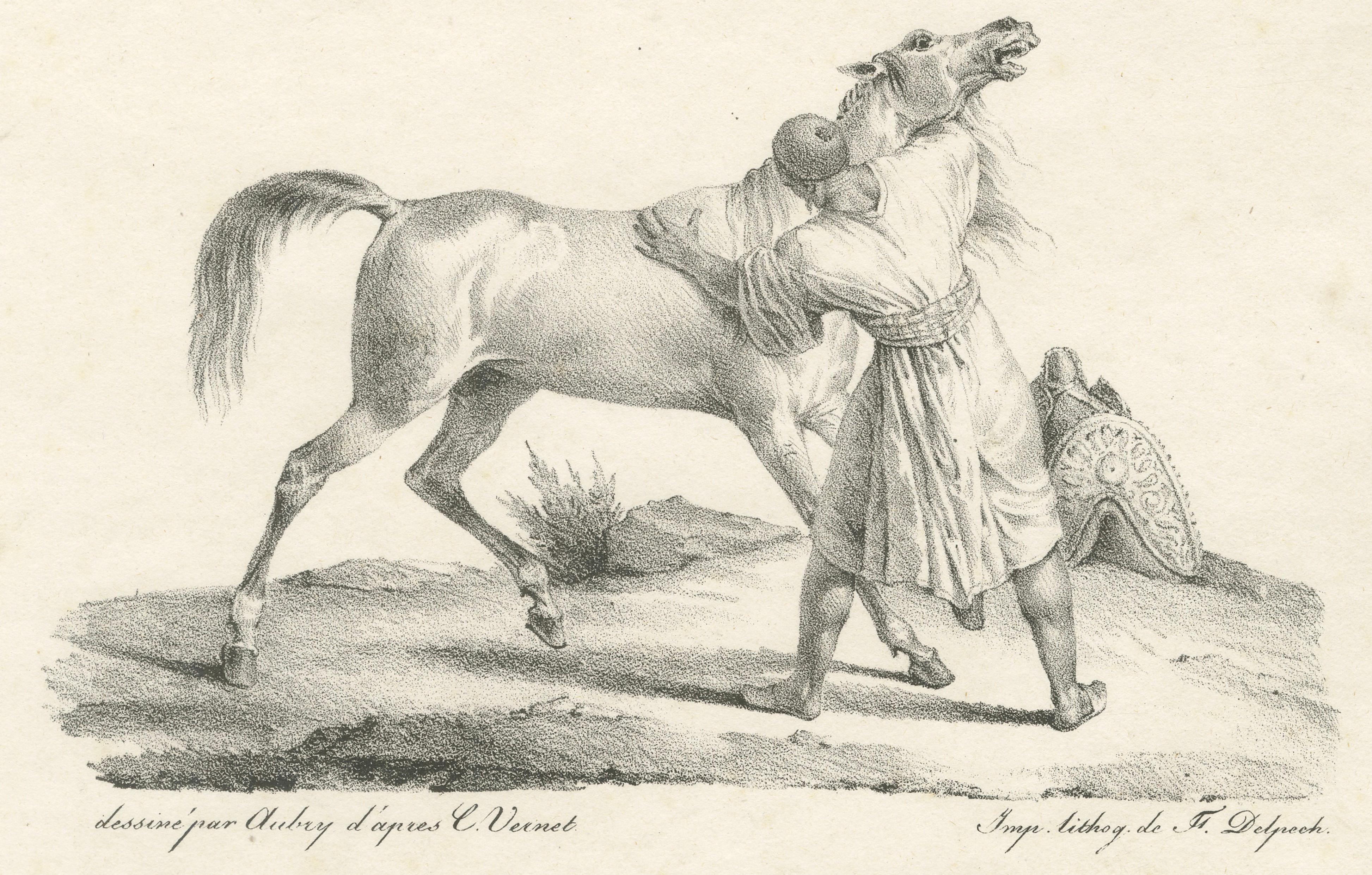 Antique Oriental Horsemen Lithograph after Carle Vernet, circa 1825