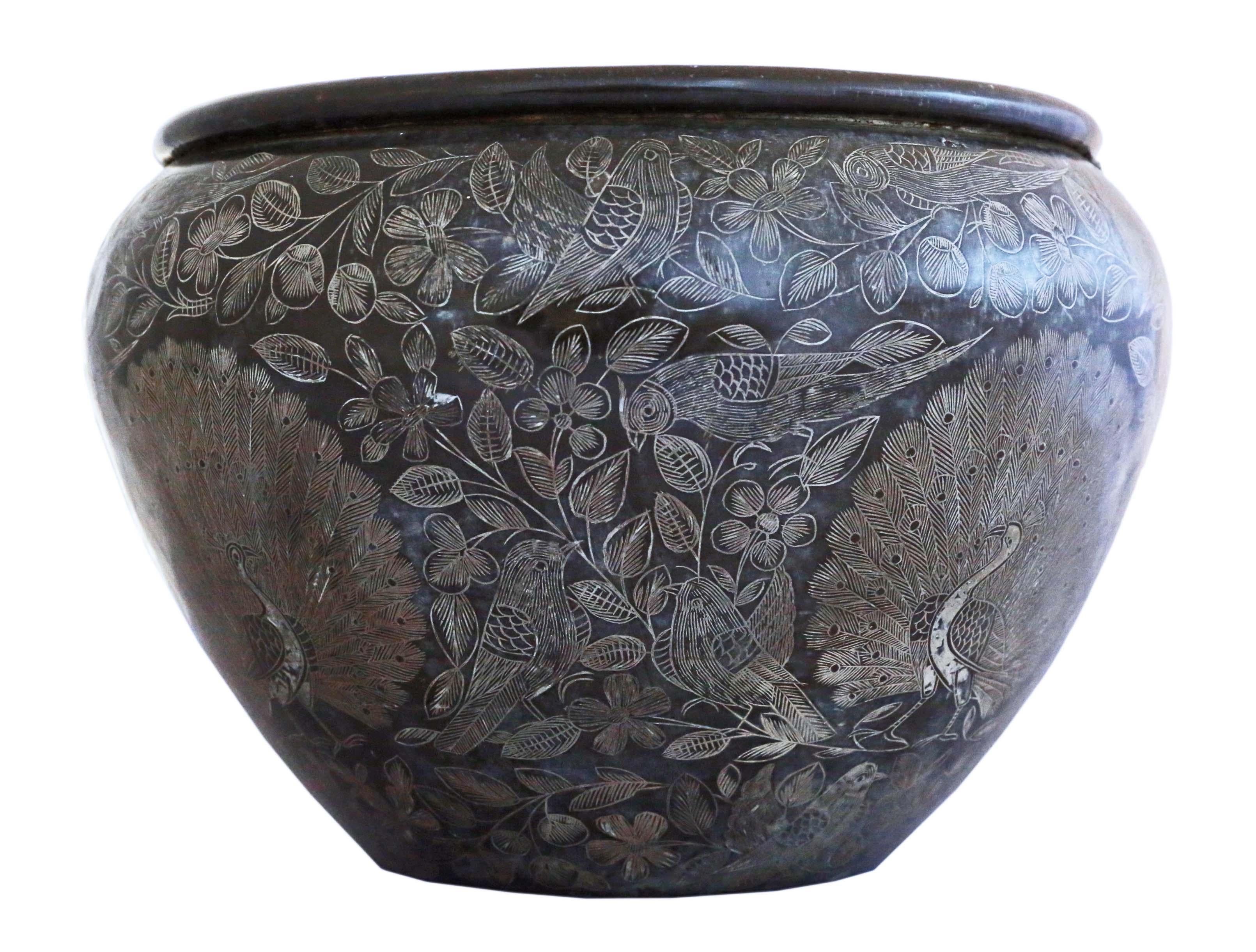 20th Century Antique Oriental Japanese Bronze Jardinière Planter Bowl Censor