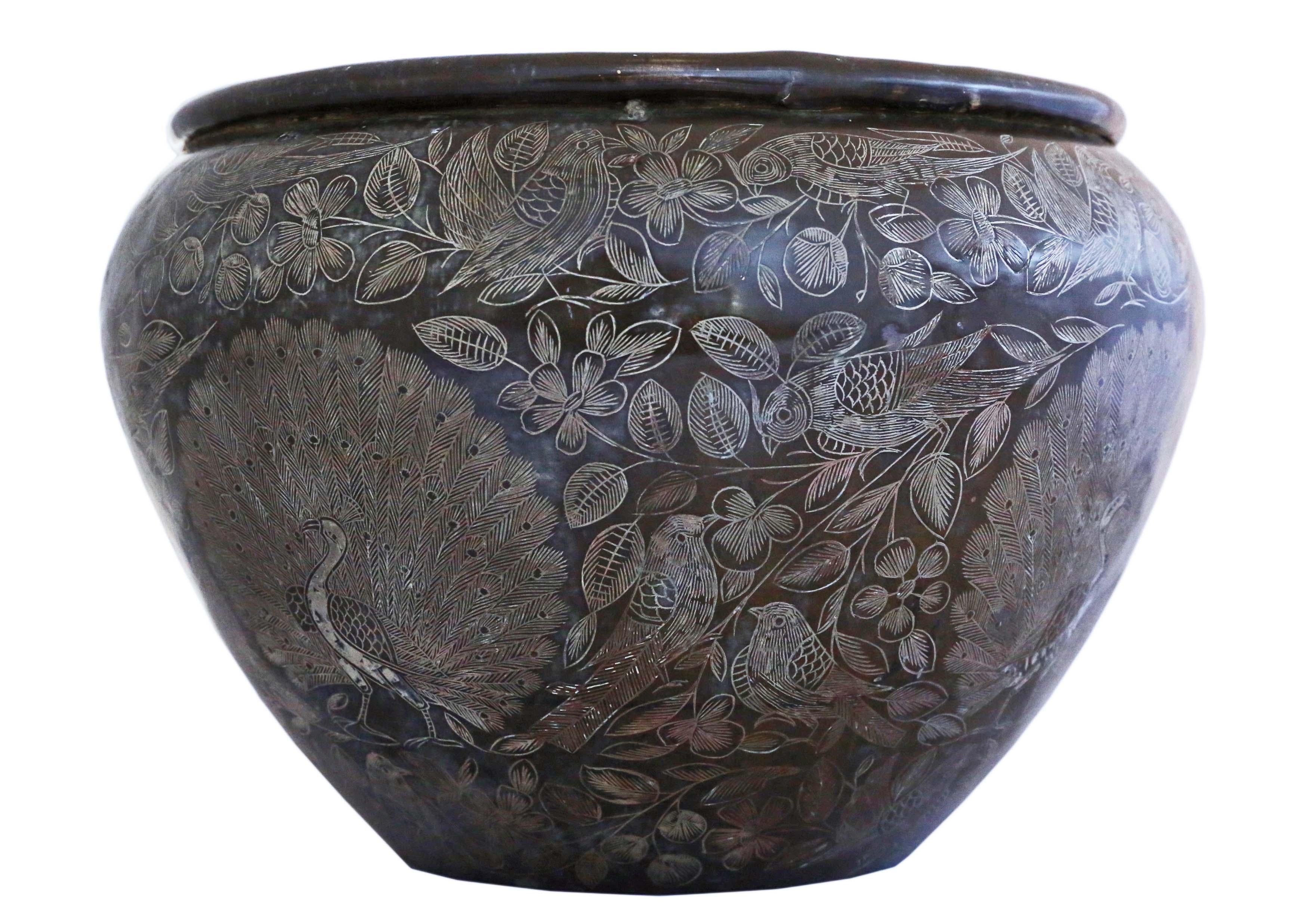 Antique Oriental Japanese Bronze Jardinière Planter Bowl Censor 1
