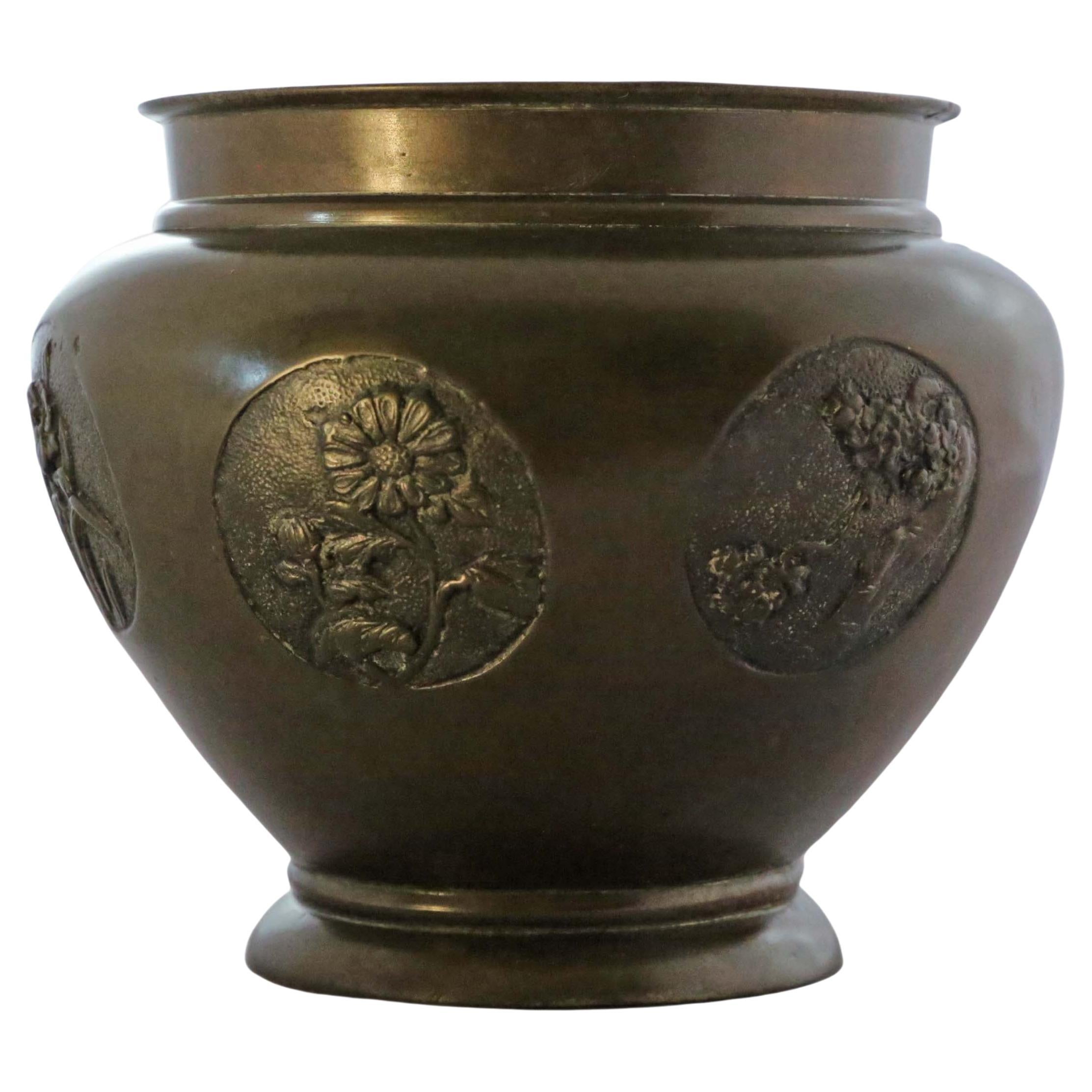 Antique Oriental Japanese Bronze Jardinière Planter Bowl Censor Meiji Period For Sale