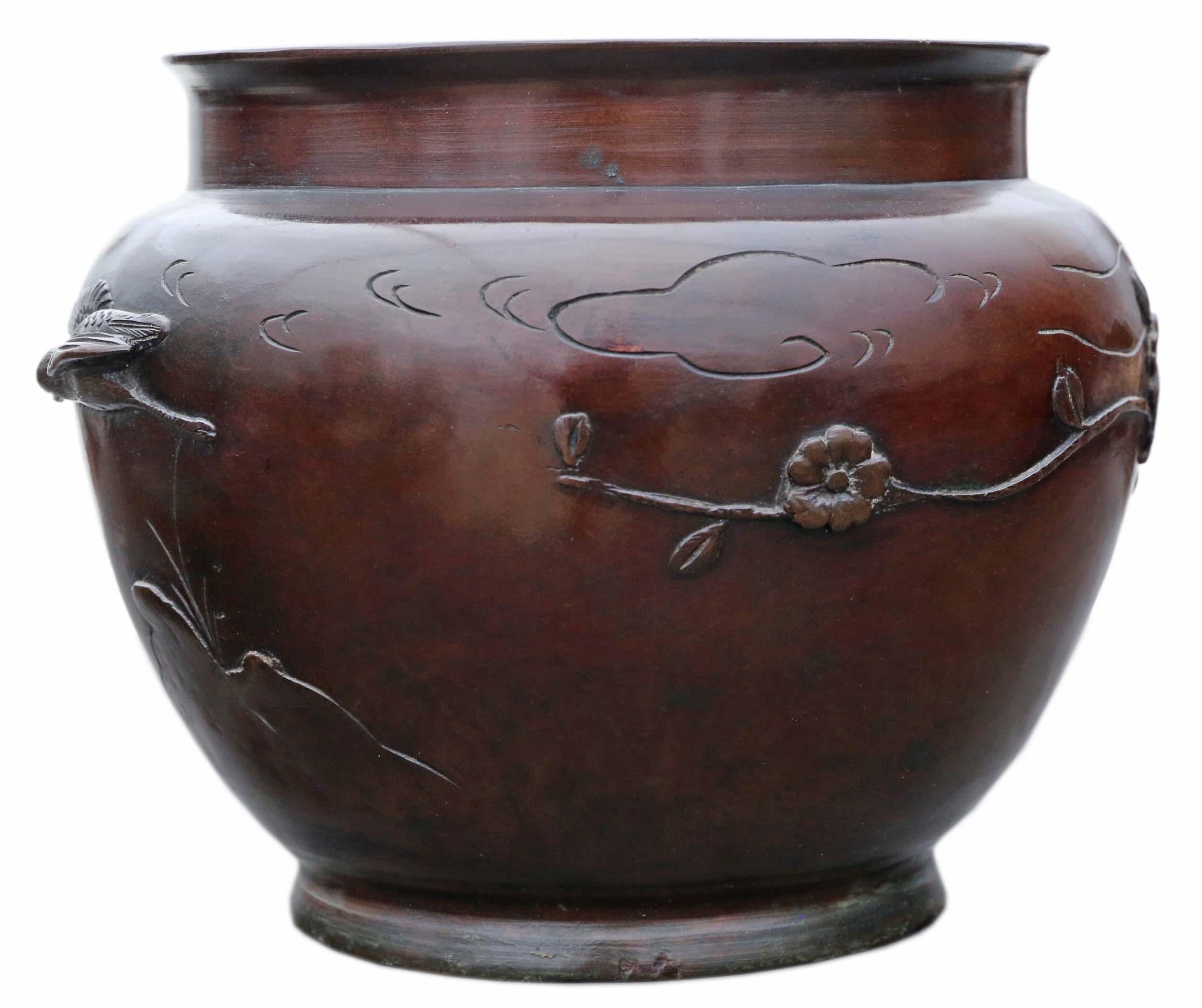 Giapponese Antica ciotola orientale giapponese di grande qualità in bronzo con fioriera Jardinière in vendita